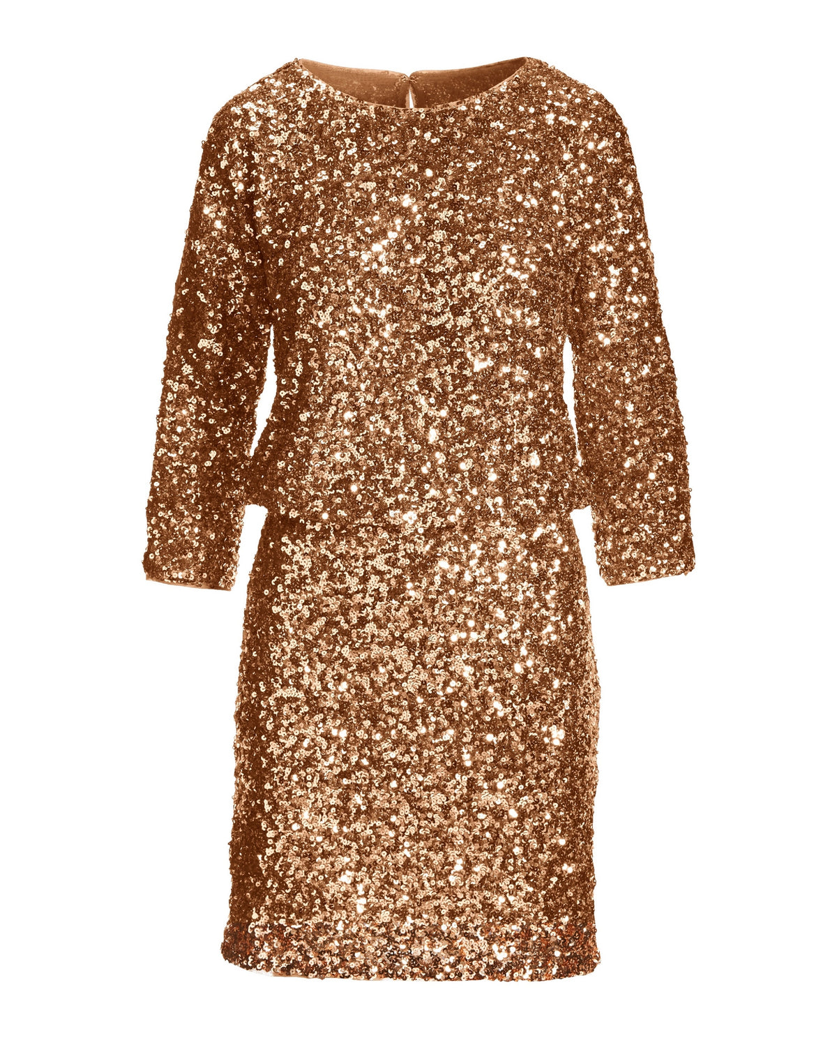 Sequin Blouson Three Quarter Sleeve Dress Rose Gold