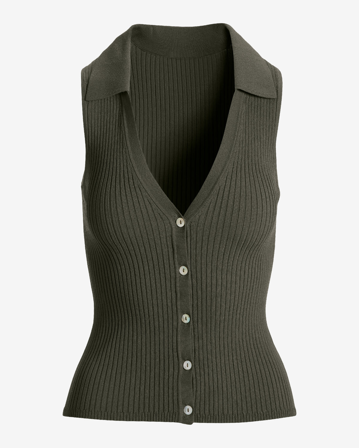 Ribbed Collared Sweater Vest Olive Night
