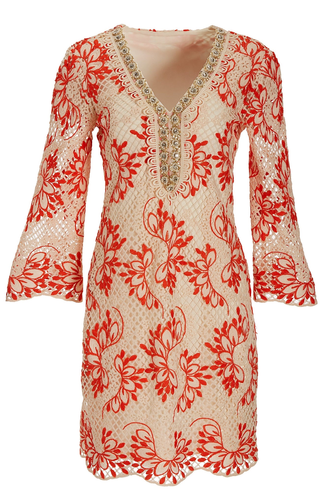 Crochet Embellished Tunic Dress Orange