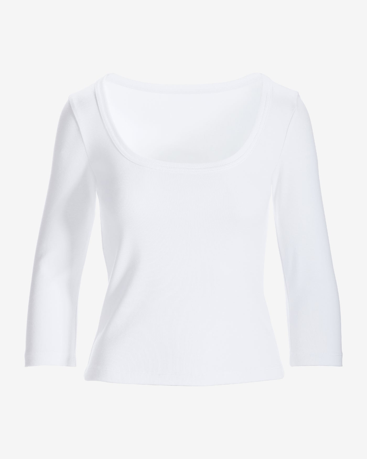 Cotton Scoop Neck Three Quarter Sleeve Top Pure White