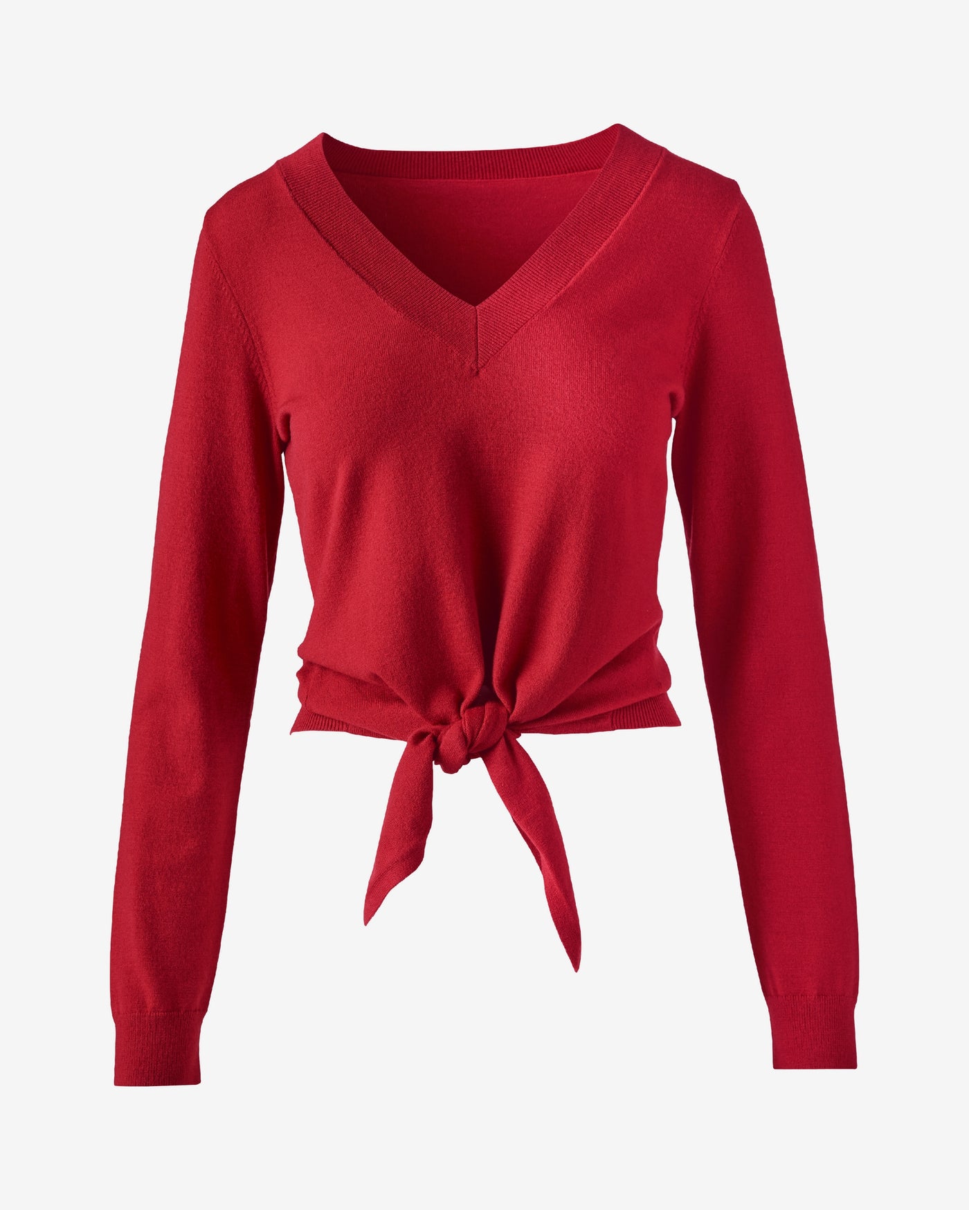 Lightweight V Neck Knot Front Sweater French Kiss