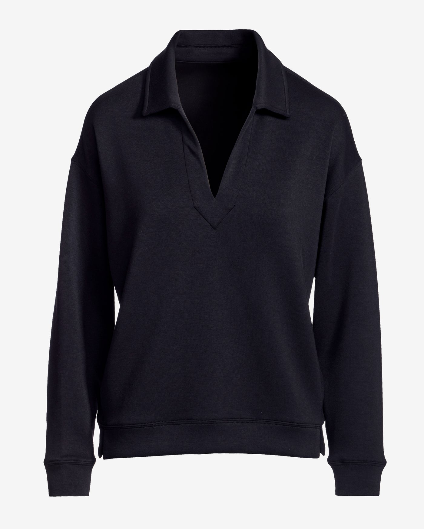 Luxe Lounge Collared Long Sleeve Sweatshirt Black