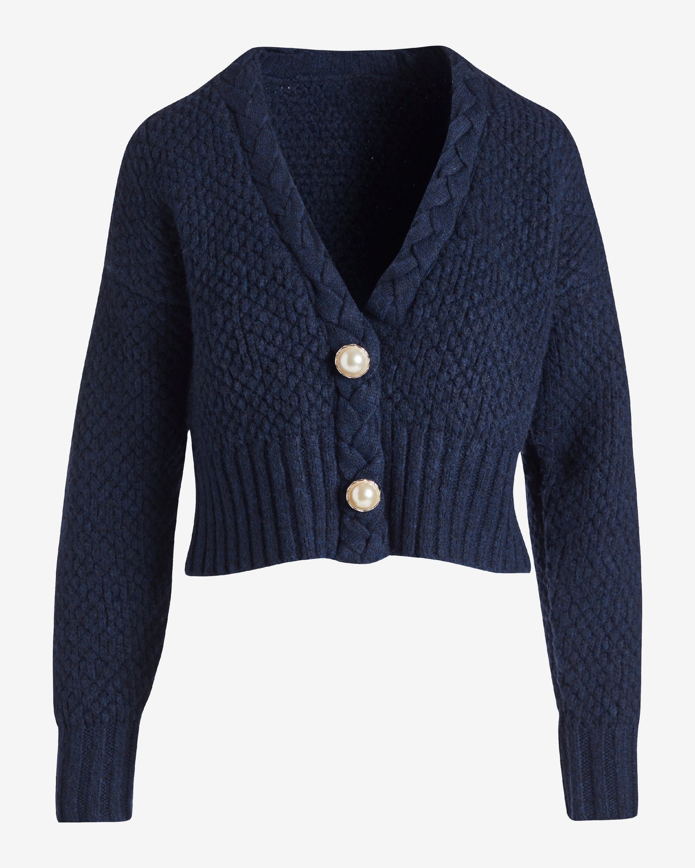 Textured Braid Detail Cardigan Navy