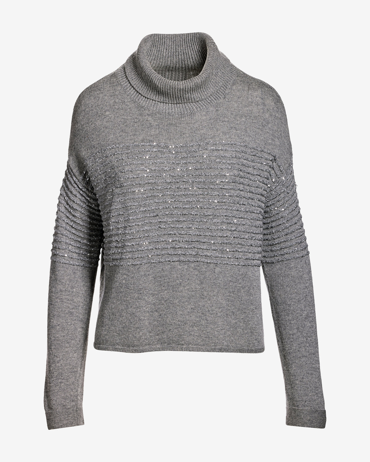 Metallic Stripe Detail Turtleneck Sweater Heather Gray