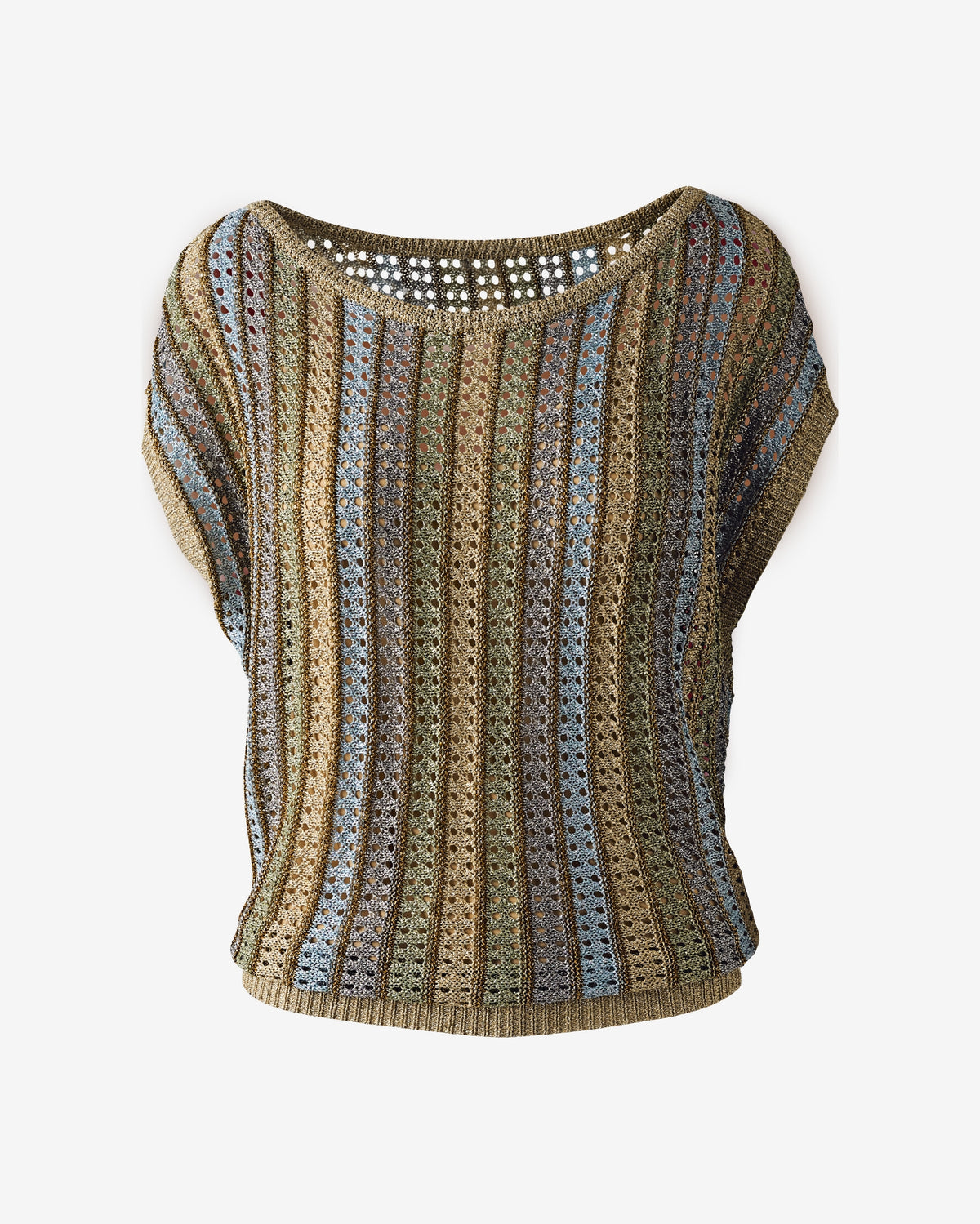 Striped Crochet Boatneck Sweater Top Multi