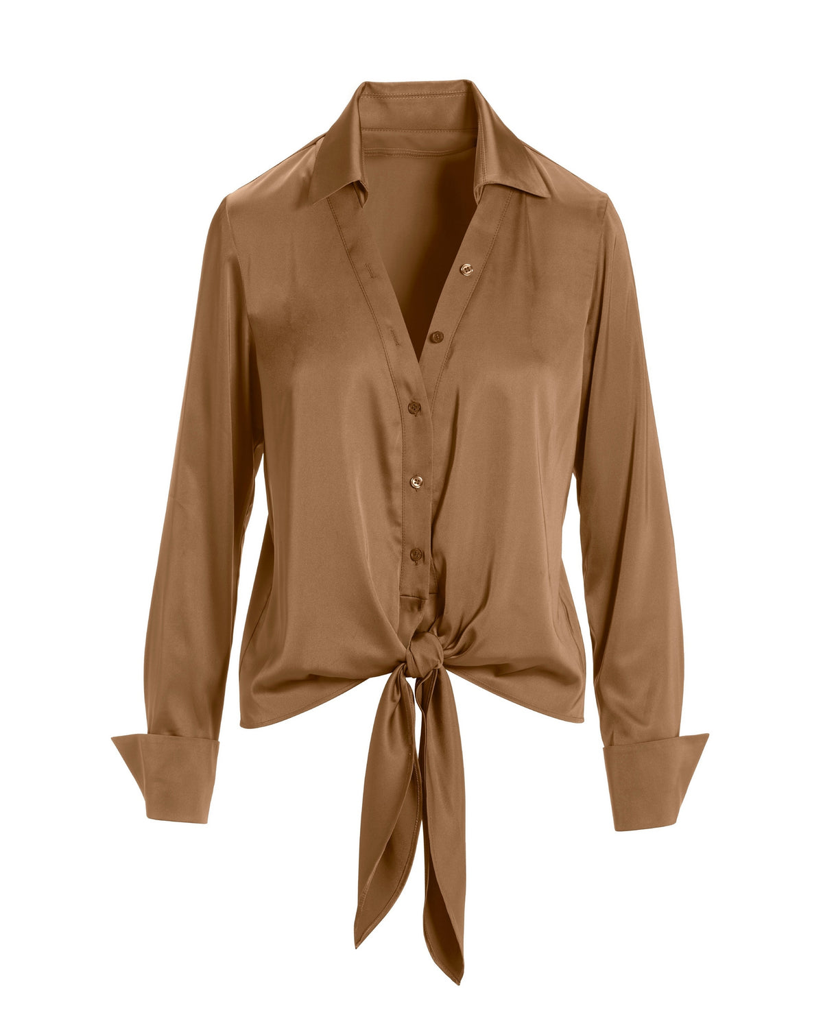 Tie Front Button Up Charmeuse Blouse Thrush