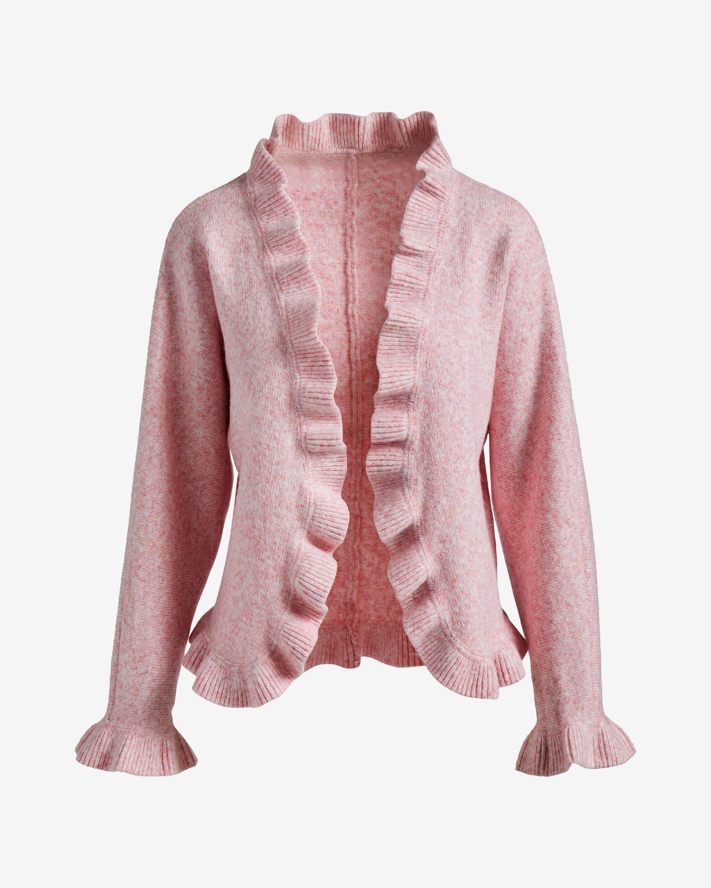 Relaxed Ruffle Open Front Cardigan Blushing Pink