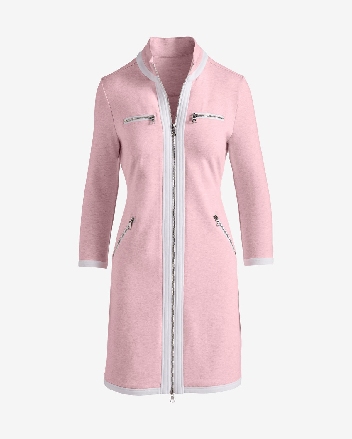 Chic Zippered Three Quarter Sleeve Dress Heather Pink