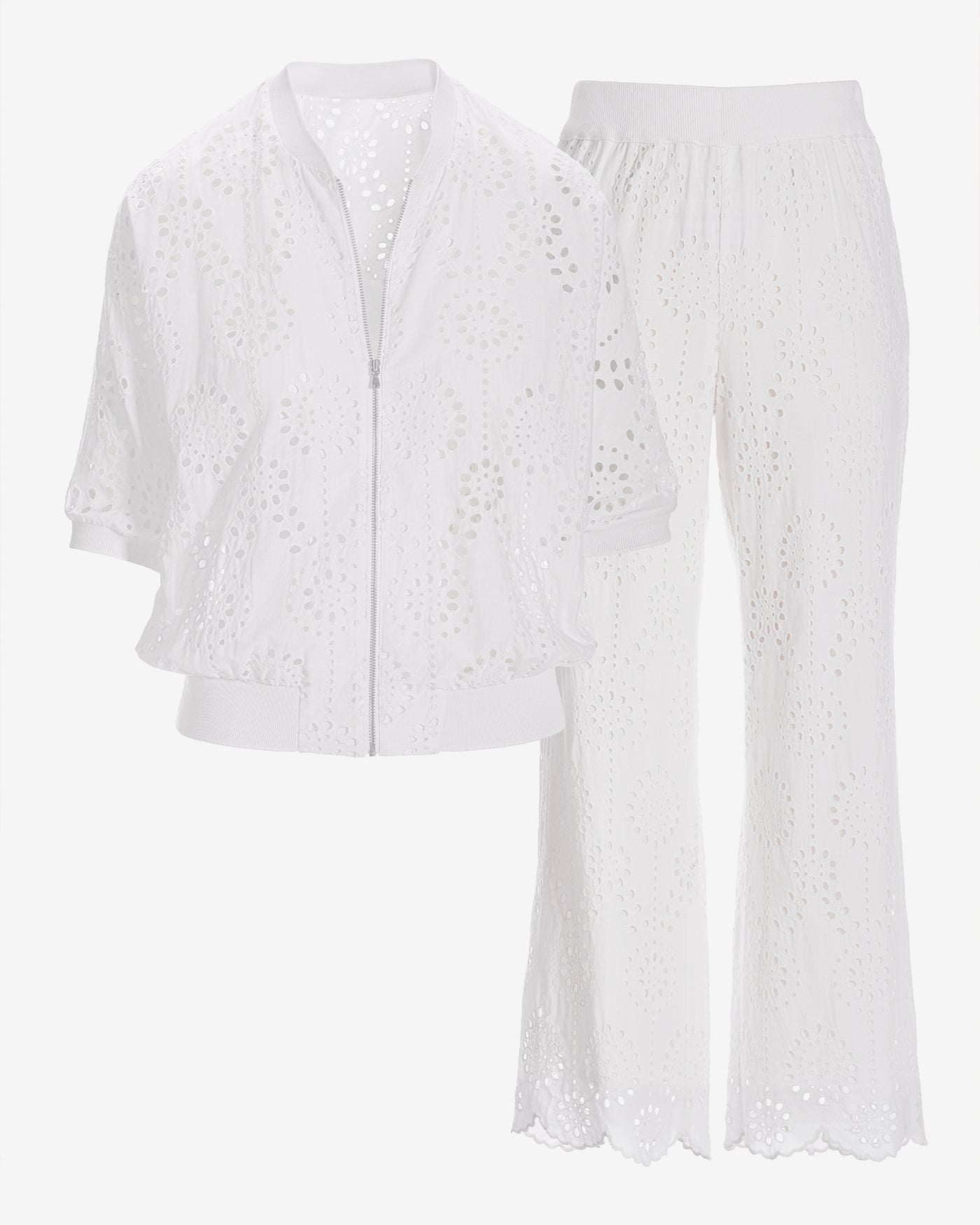 Eyelet Jacket and Pant Sport Set White