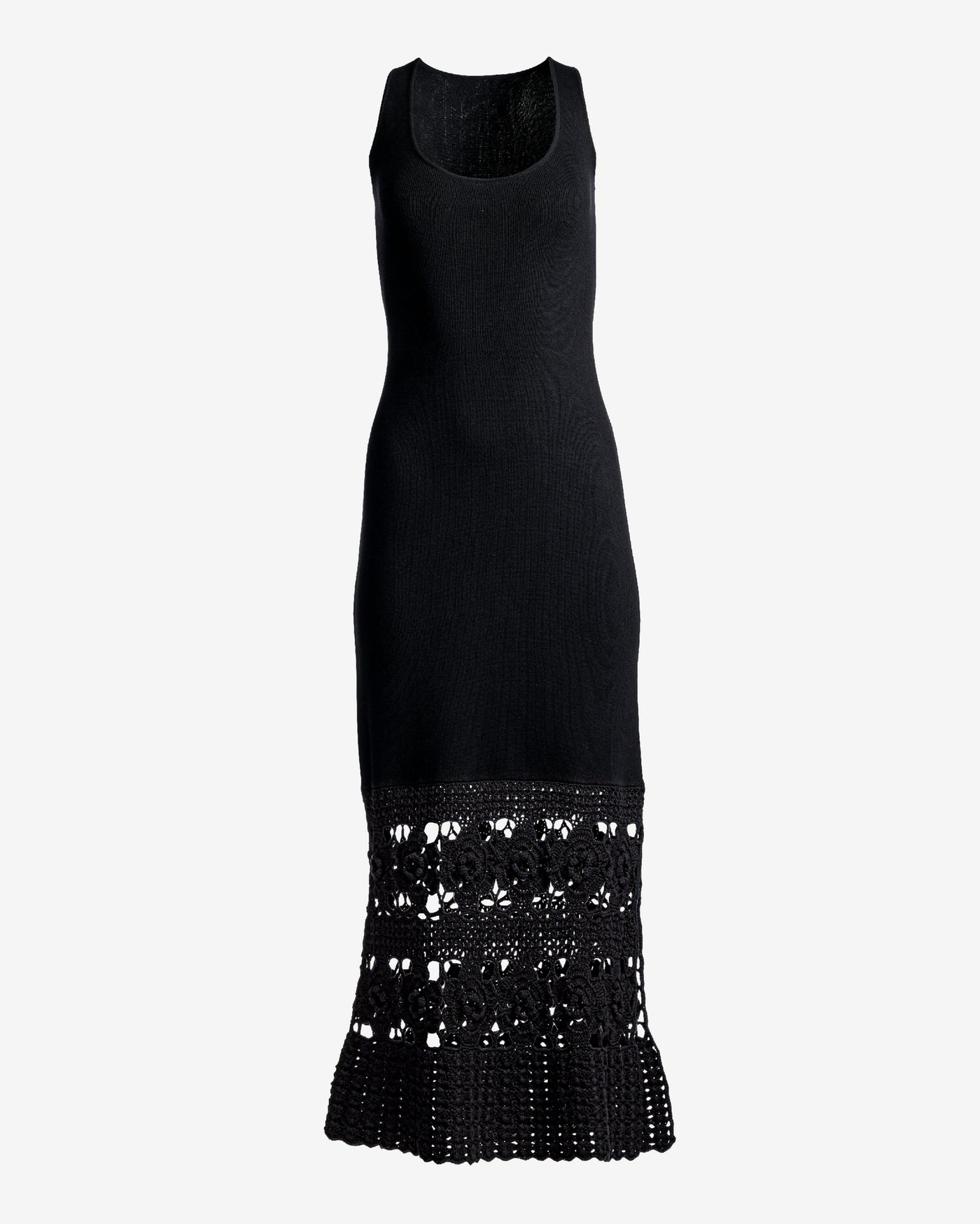 Scoop Neck Crochet Inset Sweater Dress Black