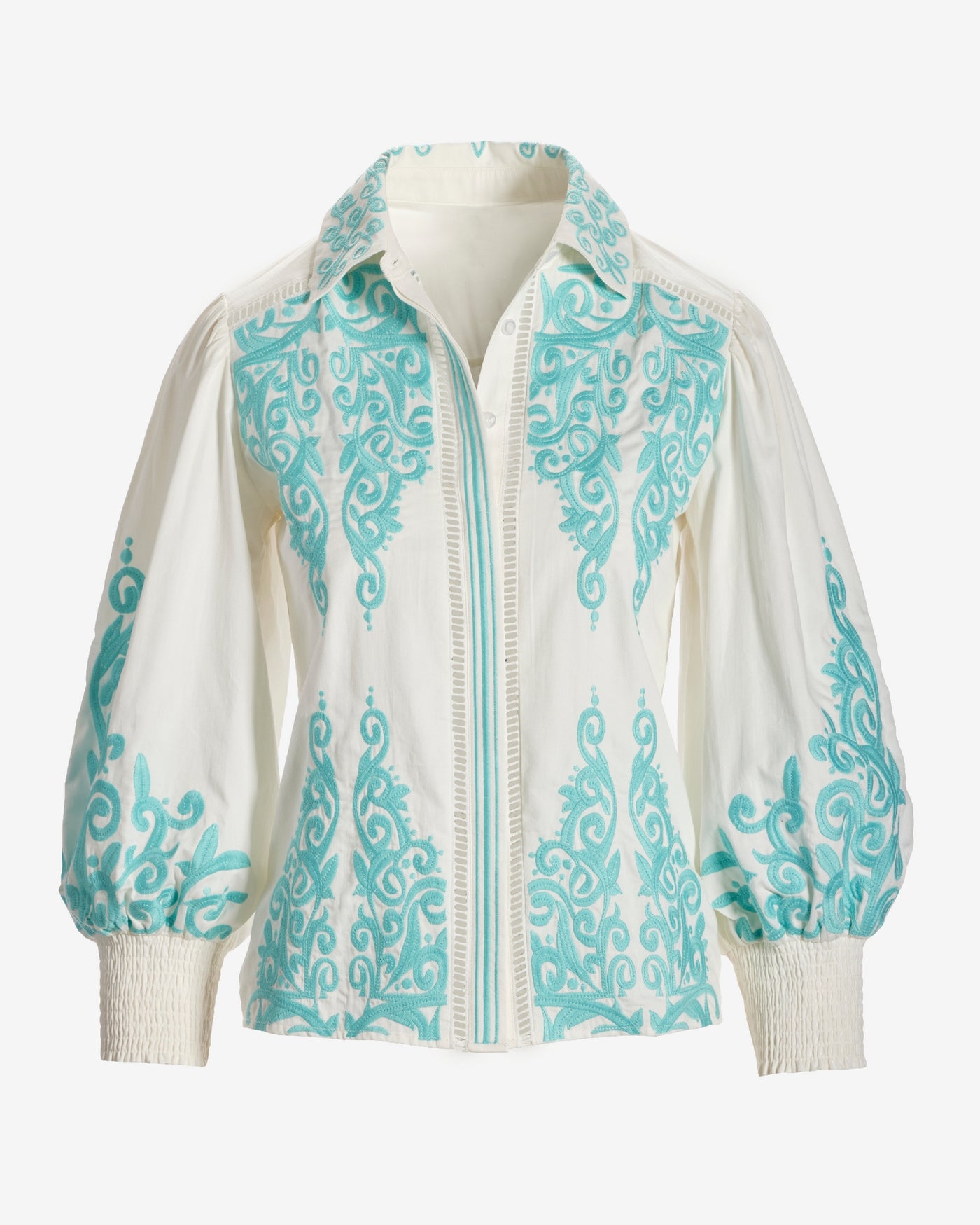 Hamptons Scroll Detail Button Up Shirt Tanager Turquoise
