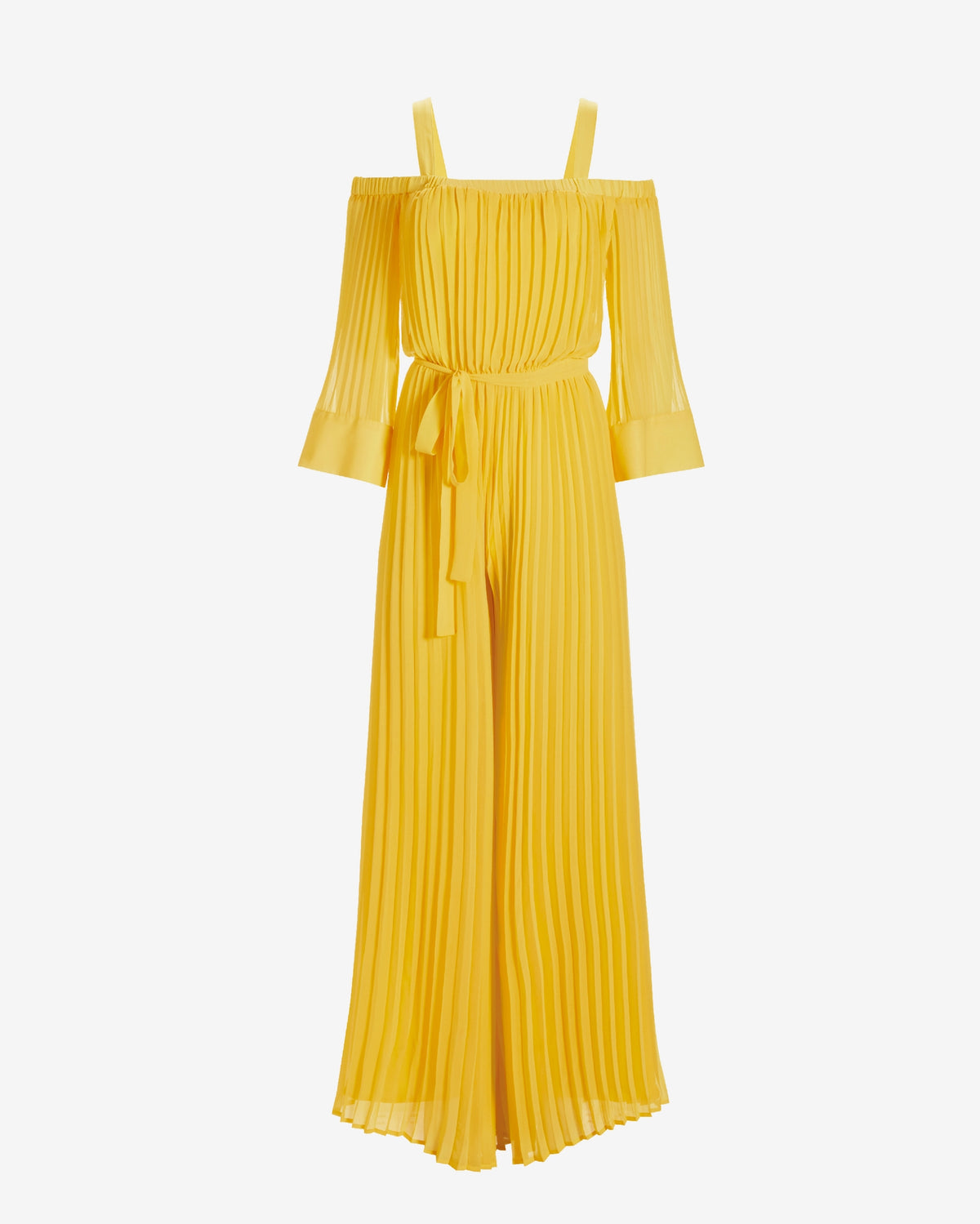 Cold Shoulder Blouson Pleated Jumpsuit Lemon Drop