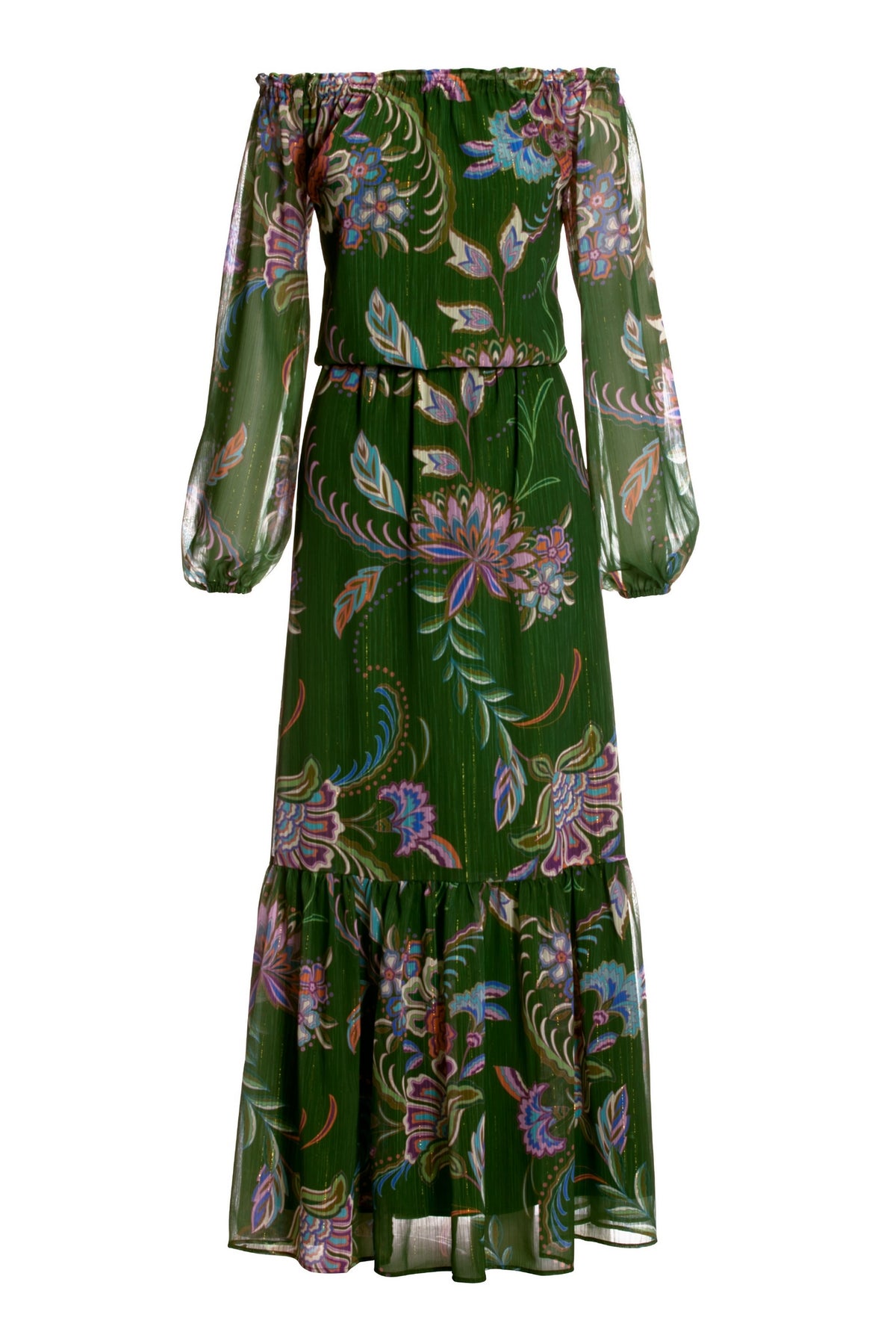 OTS Scrolling Fleurs Tiered Maxi Green
