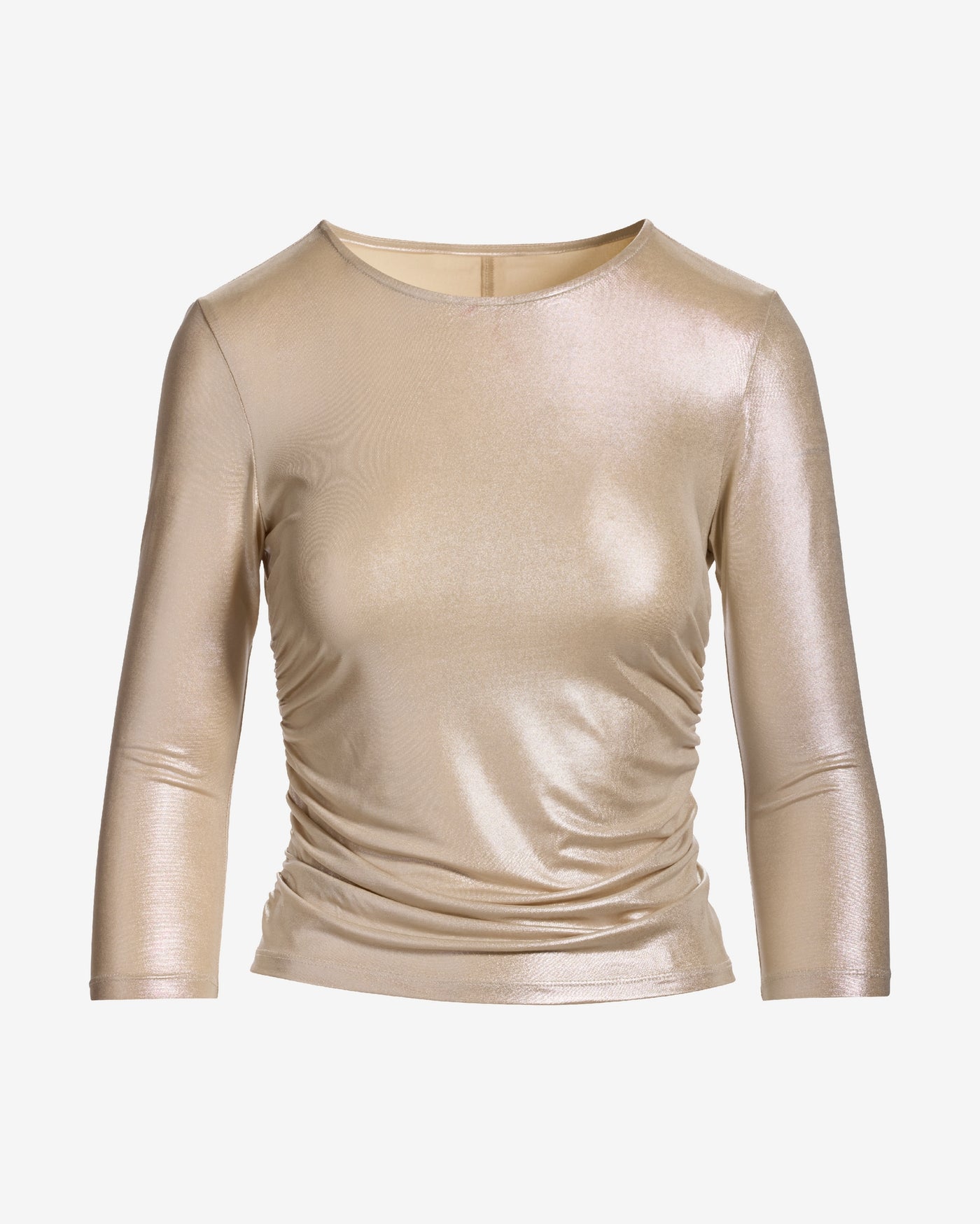 Metallic Crew Neck Three Quarter Sleeve Knit Top Champagne