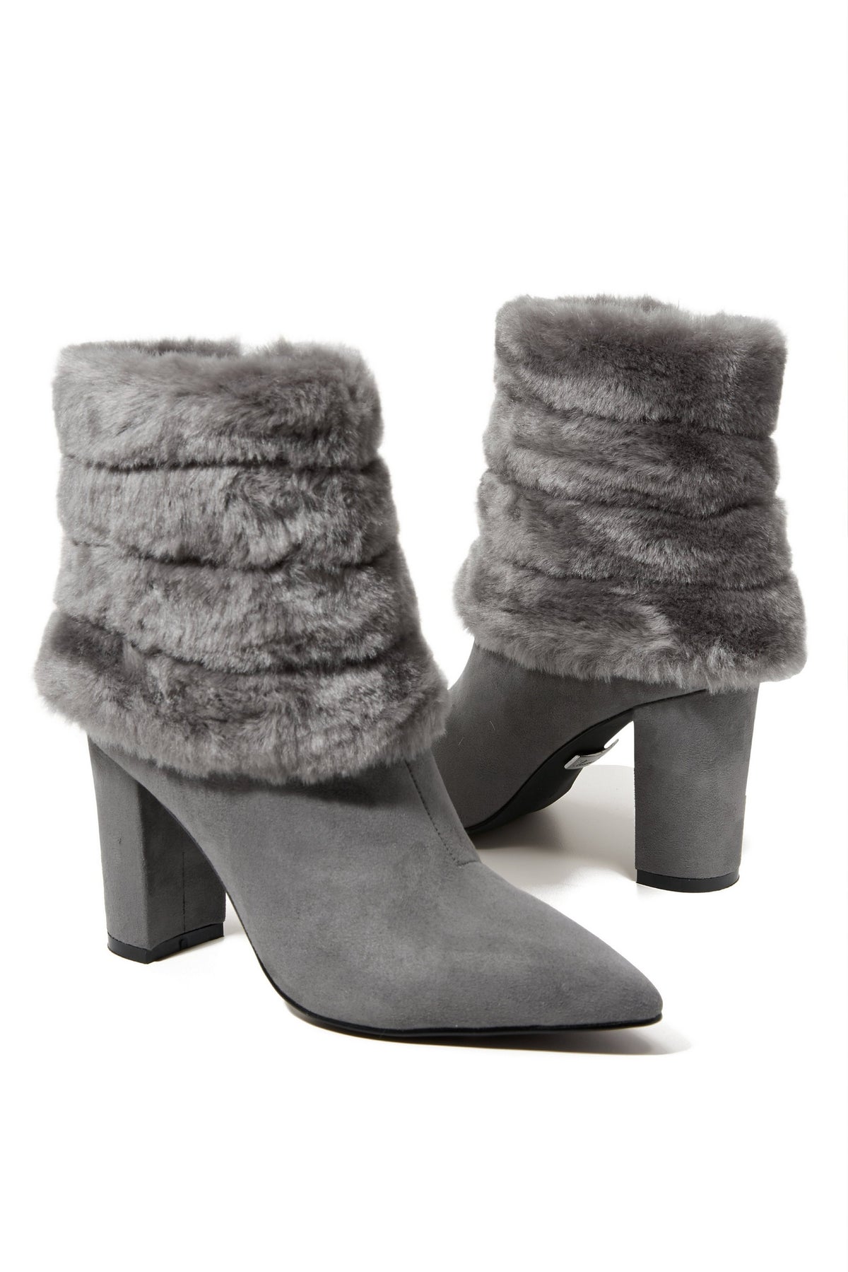 Fur Trim Suede Ankle Bootie Gray