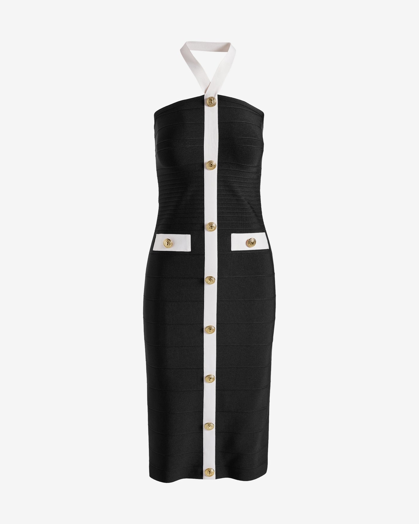 Halter Neck Color Block Bandage Sheath Dress Black/White