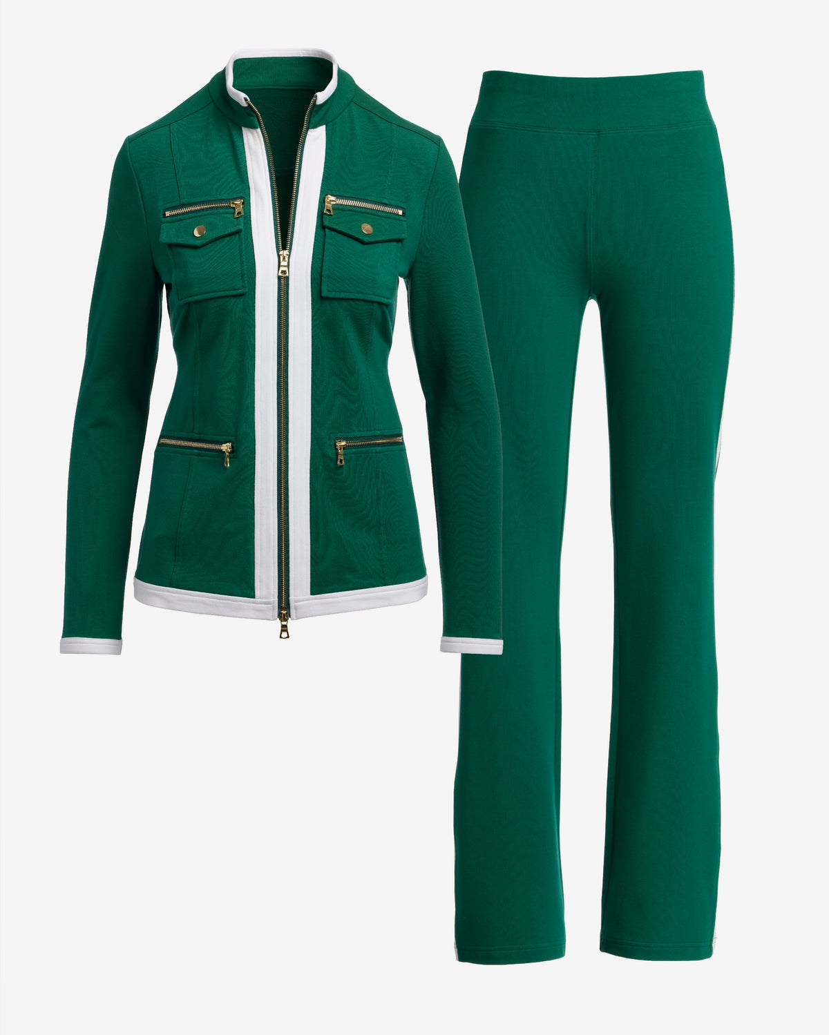 Chic Zippered Sport Coordinate Set Evergreen