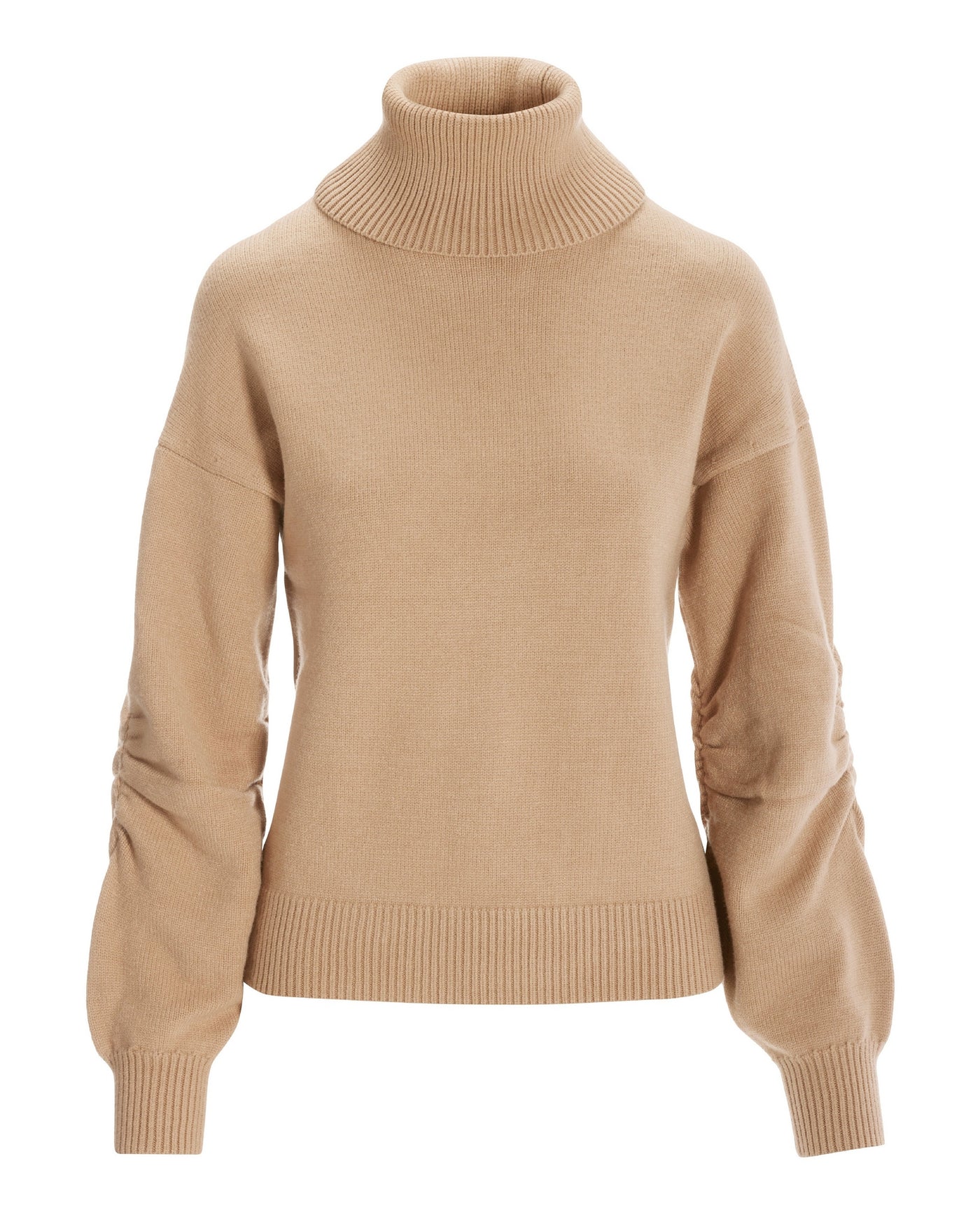 Ruched Sleeve Turtleneck Sweater Sesame