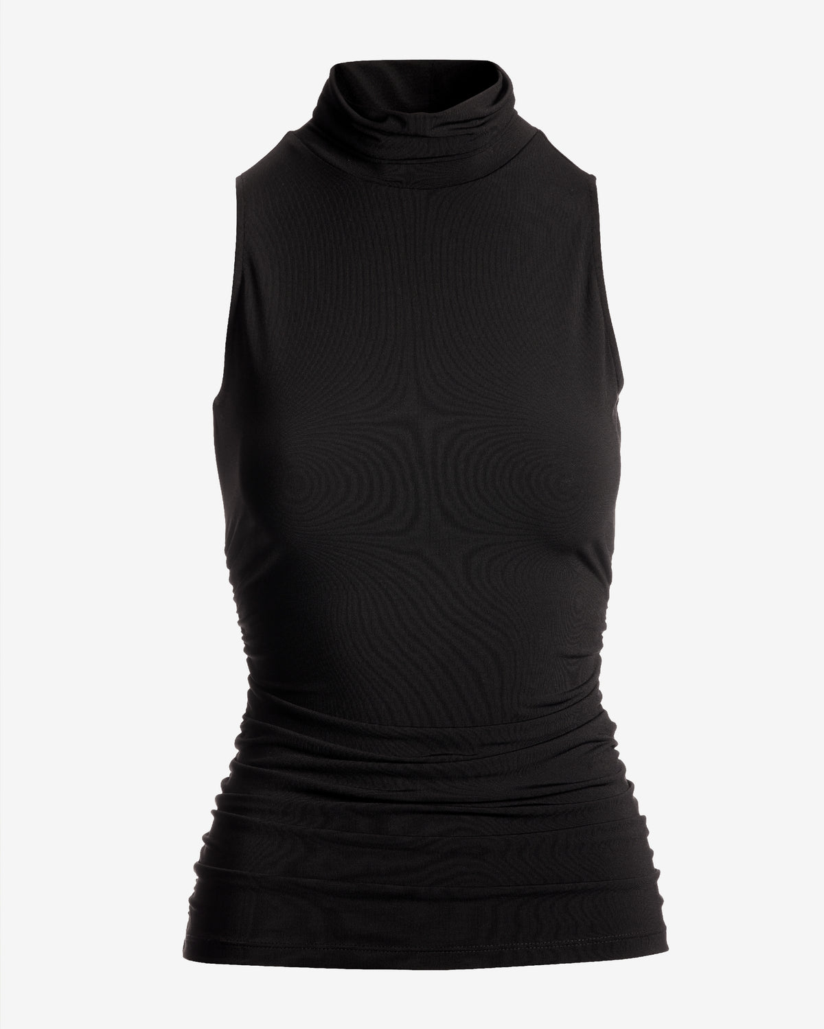So Chic Sleeveless Ruched Turtleneck Knit Top Proper Black