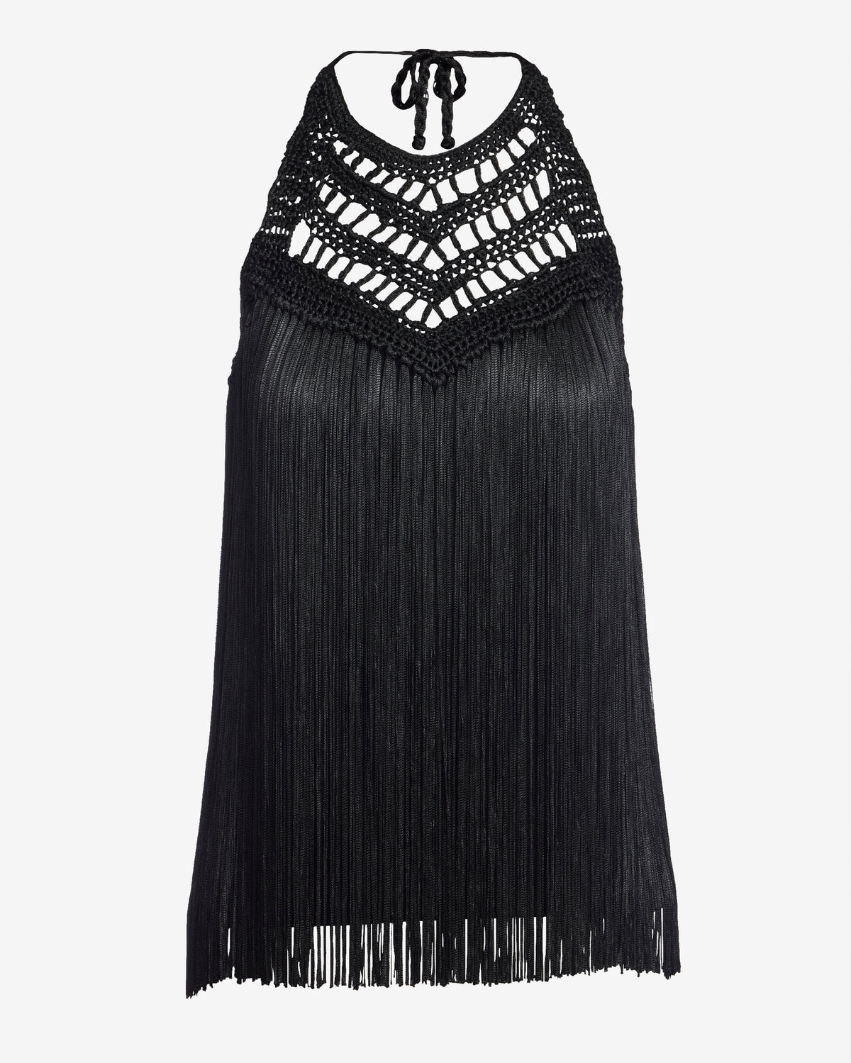 Macramé Fringe High Neck Tank Black