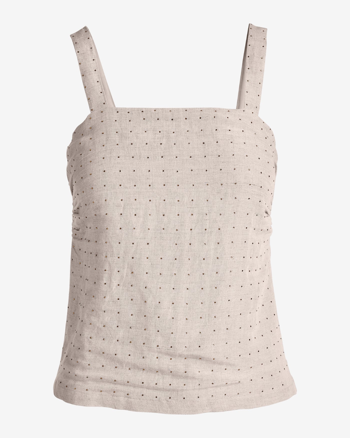 Linen Rhinestone Embellished Sleeveless Top Flax
