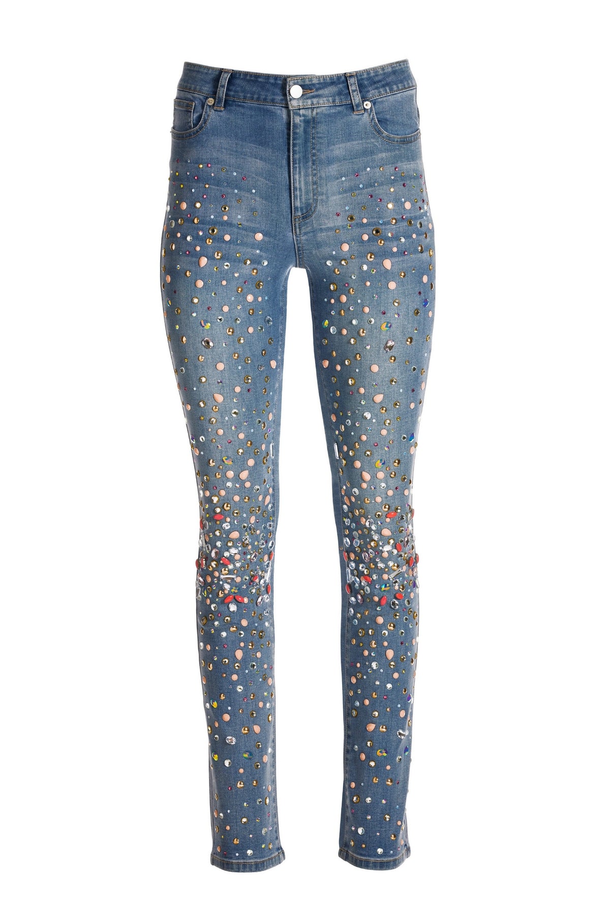 Scattered Embellishment Slim-Straight Leg Jean Light Med Wash