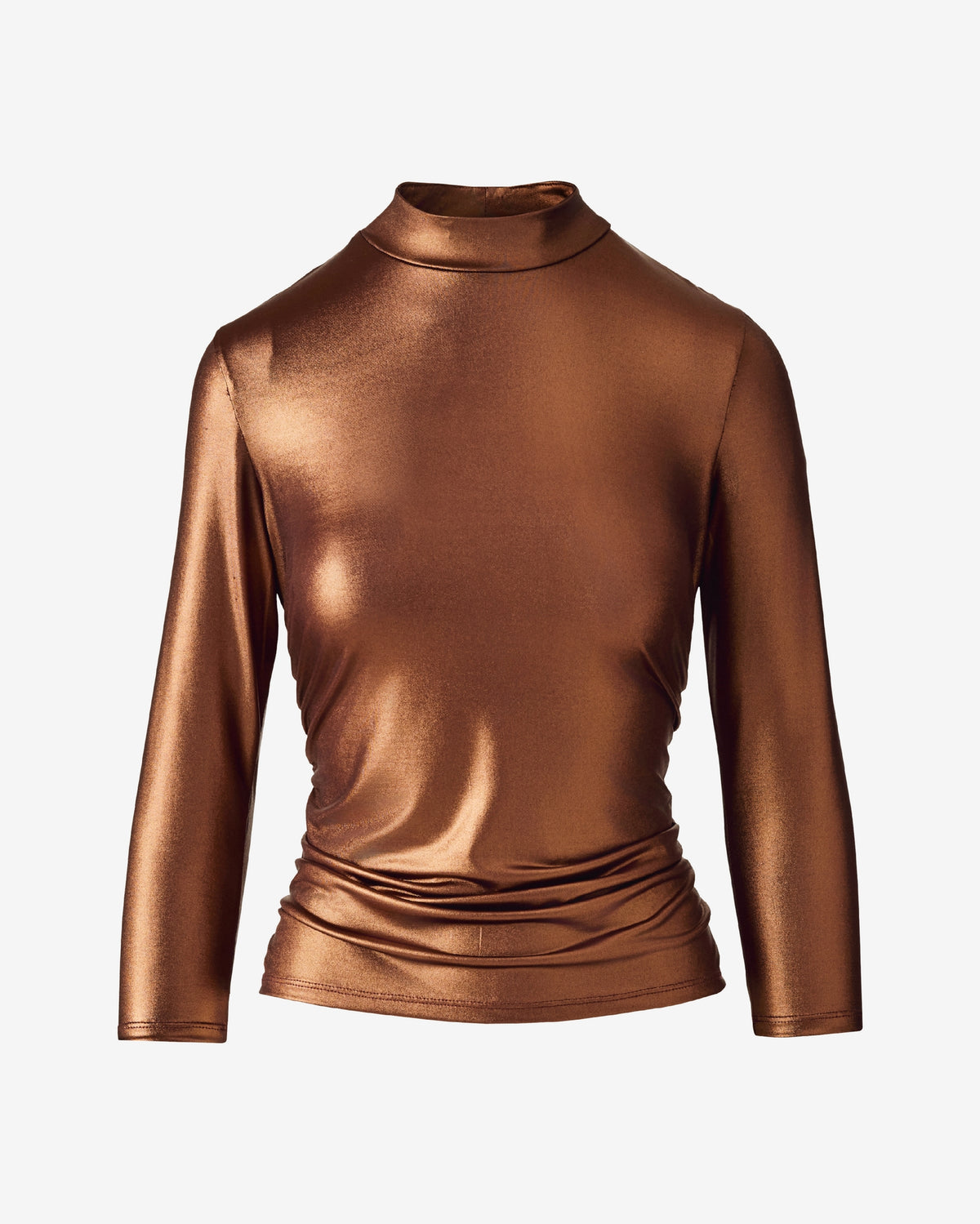 Metallic Ruched Mock Neck Bronze