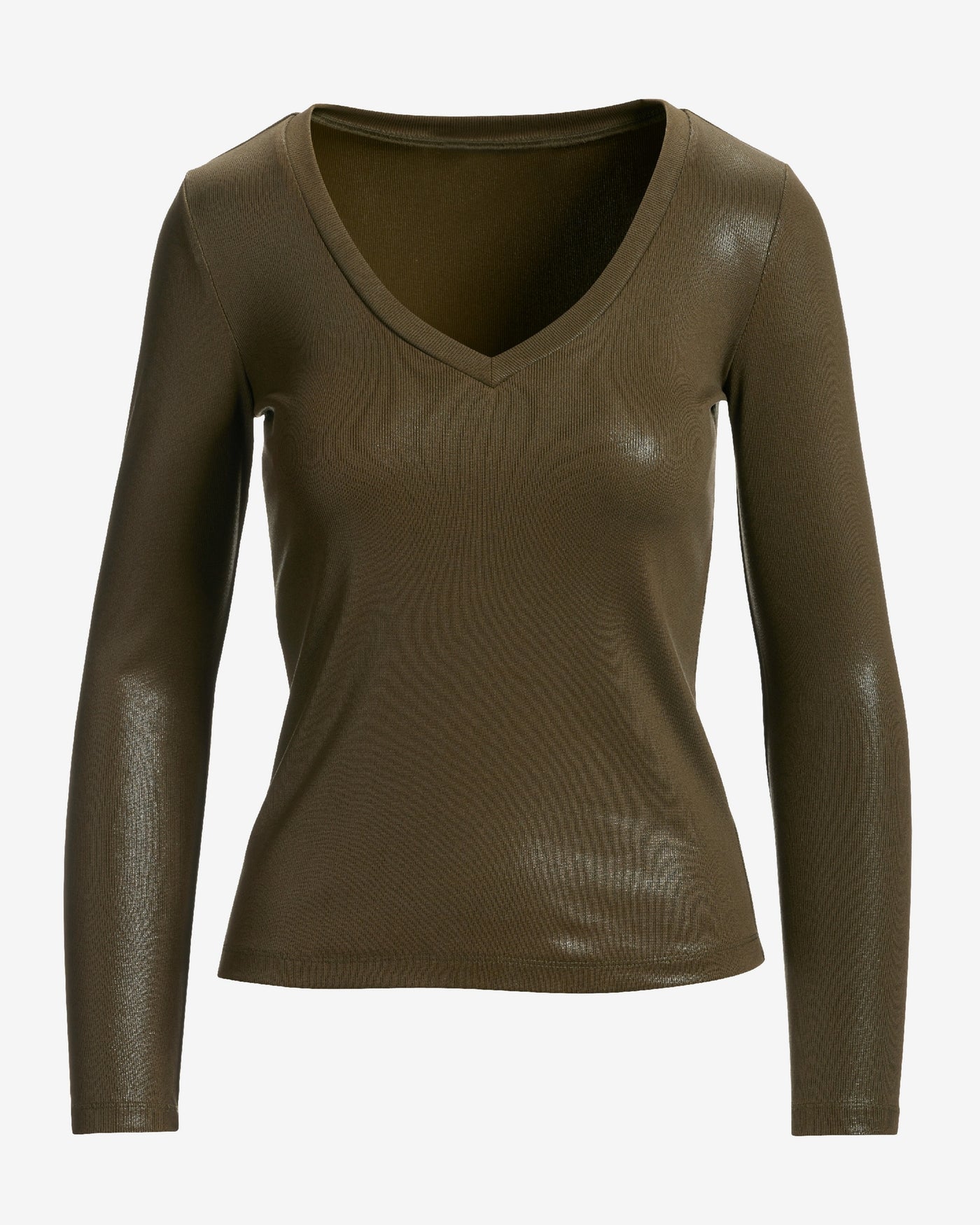 So Essential Metallic Ribbed Long Sleeve T-Shirt Olive Night