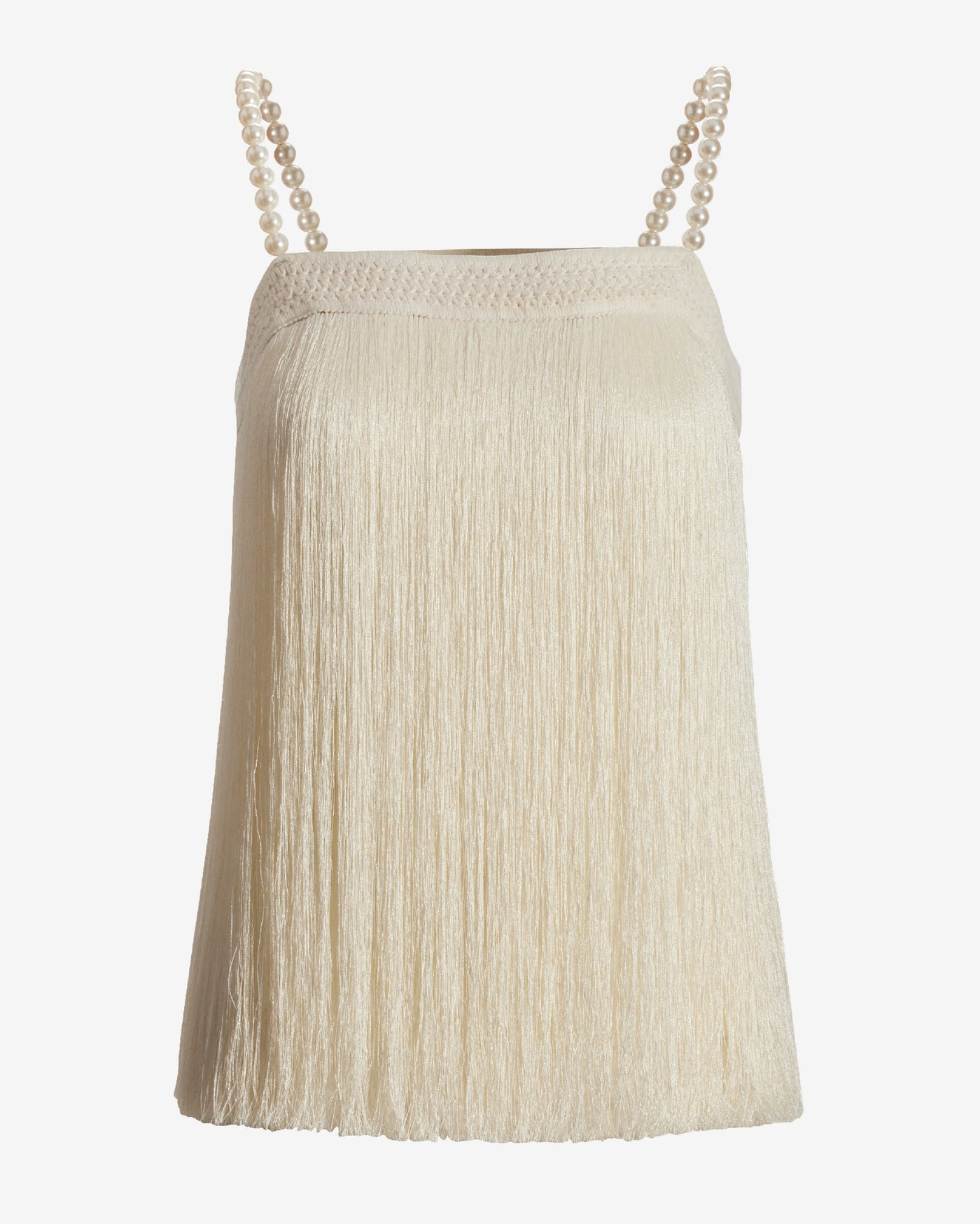 Pearl Embellished Fringe Knit Top Off White