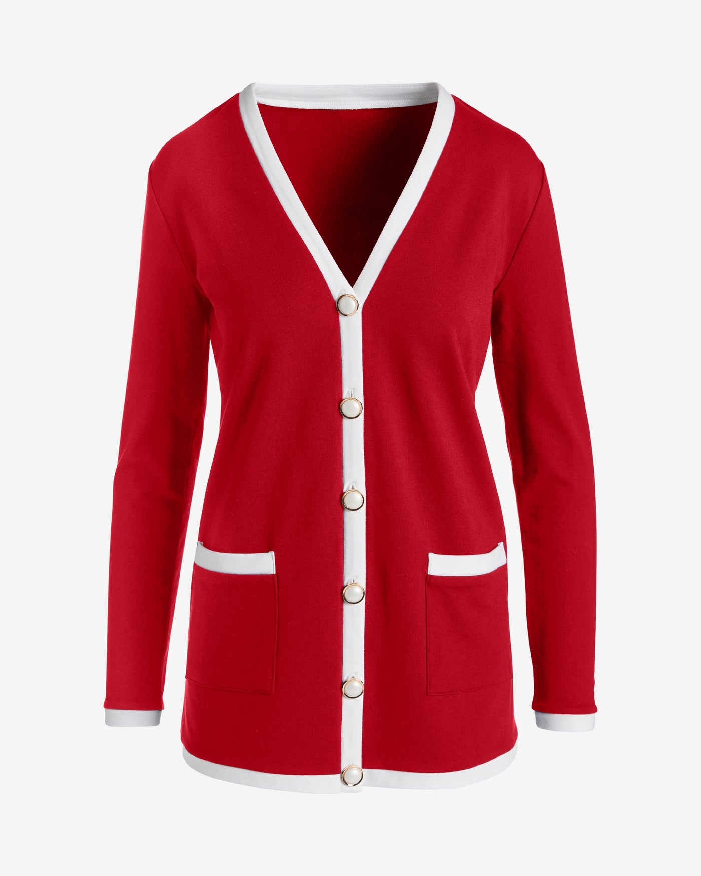 French Terry Color-block Cardigan Tomato Red/White
