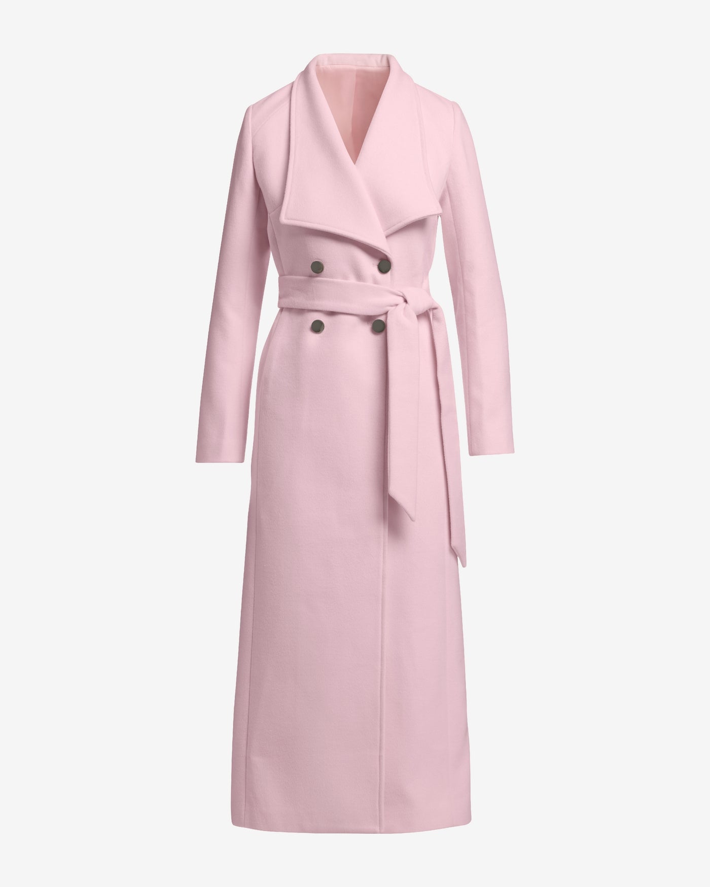 Luxe Shawl Collar Full Length Double Breasted Coat Soft Pink