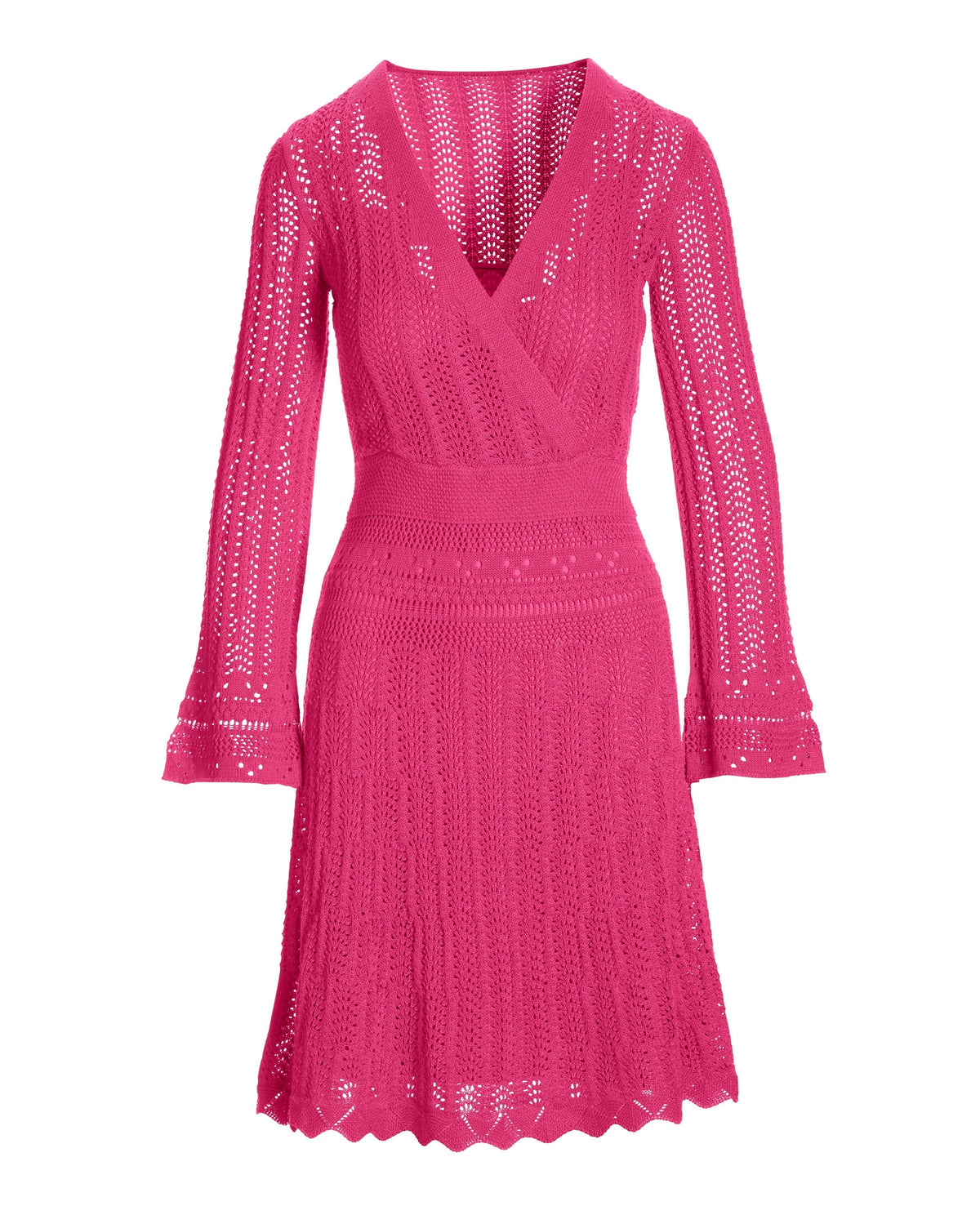 Crochet Surplice A-Line Dress Shocking Pink