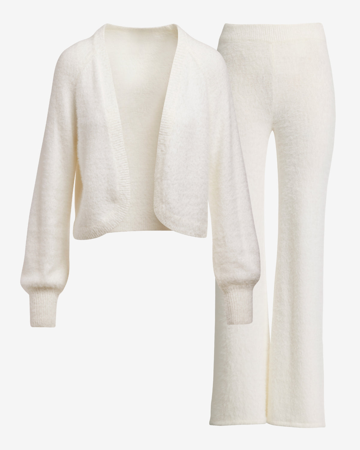 Plush Cardigan and Wide Leg Lounge Set Off White