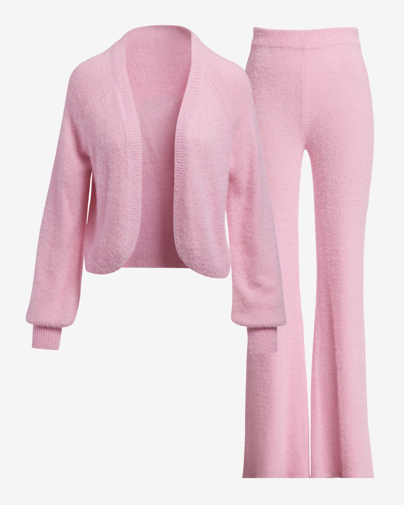 Plush Cardigan and Wide Leg Lounge Set Sweet Lilac
