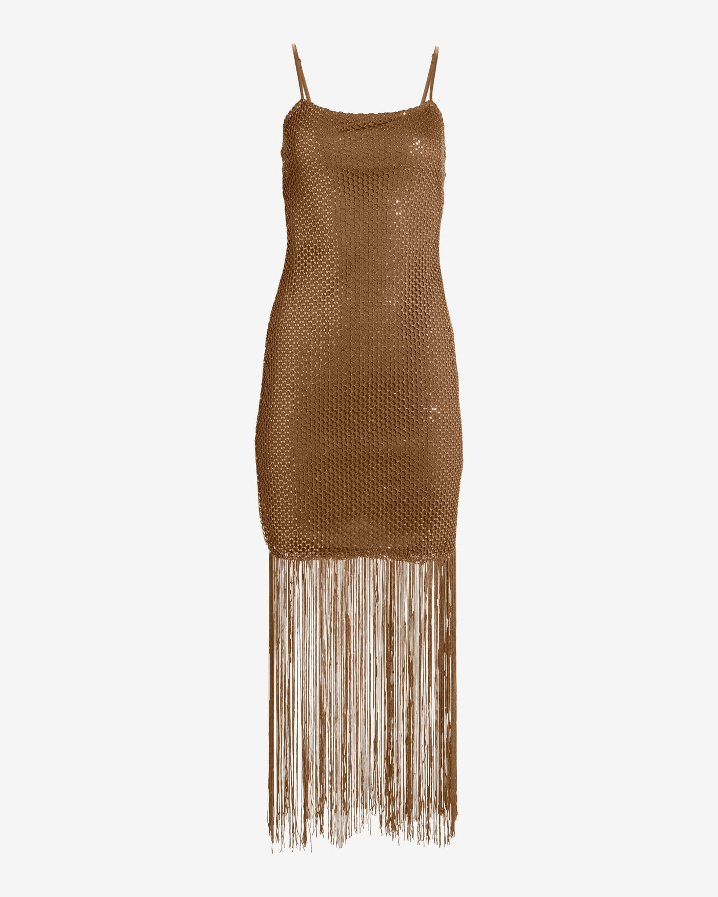 Shimmer Mesh Fringe Maxi Dress Toffee