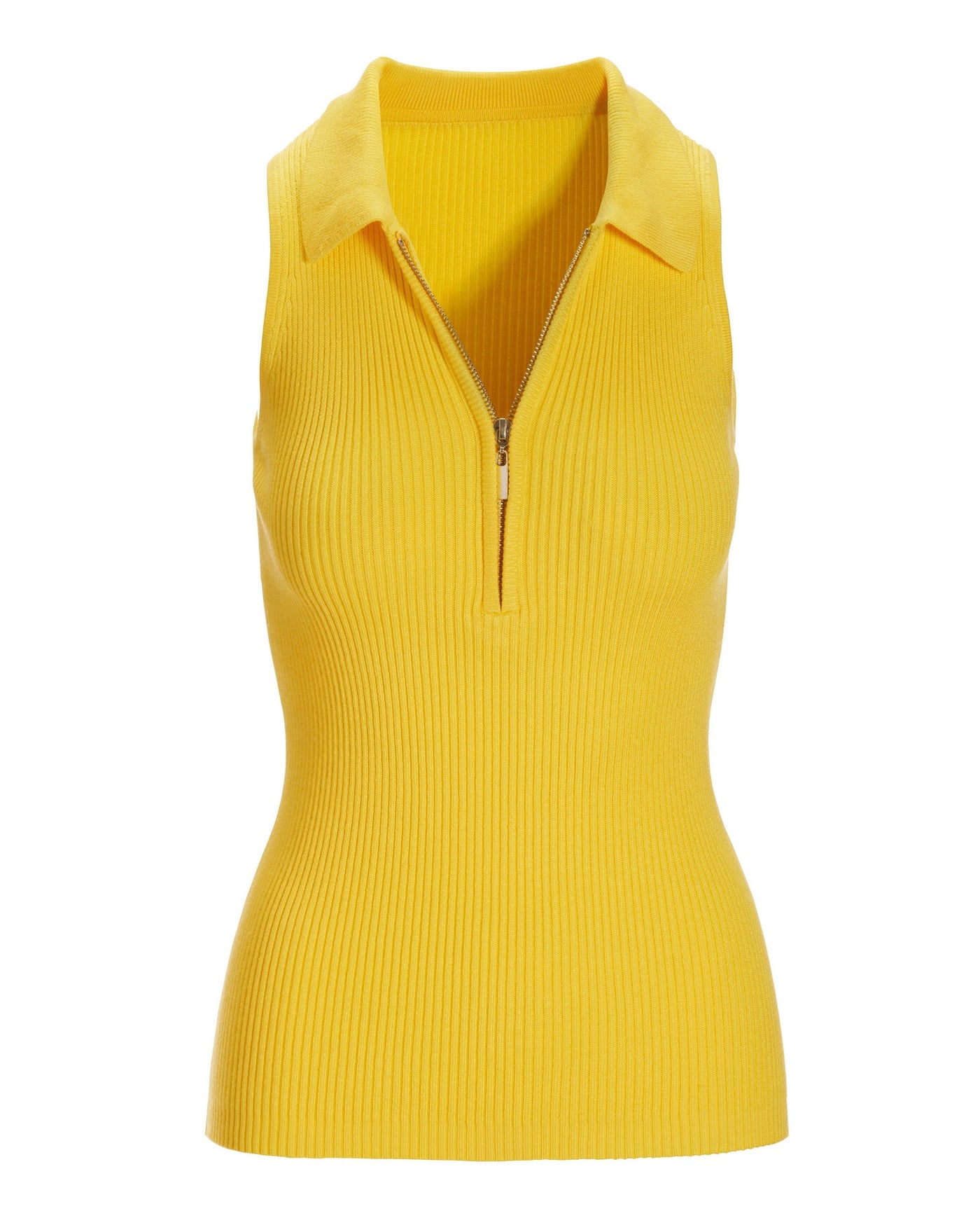 Sleeveless Ribbed Half-Zip Sweater Lemon Zest