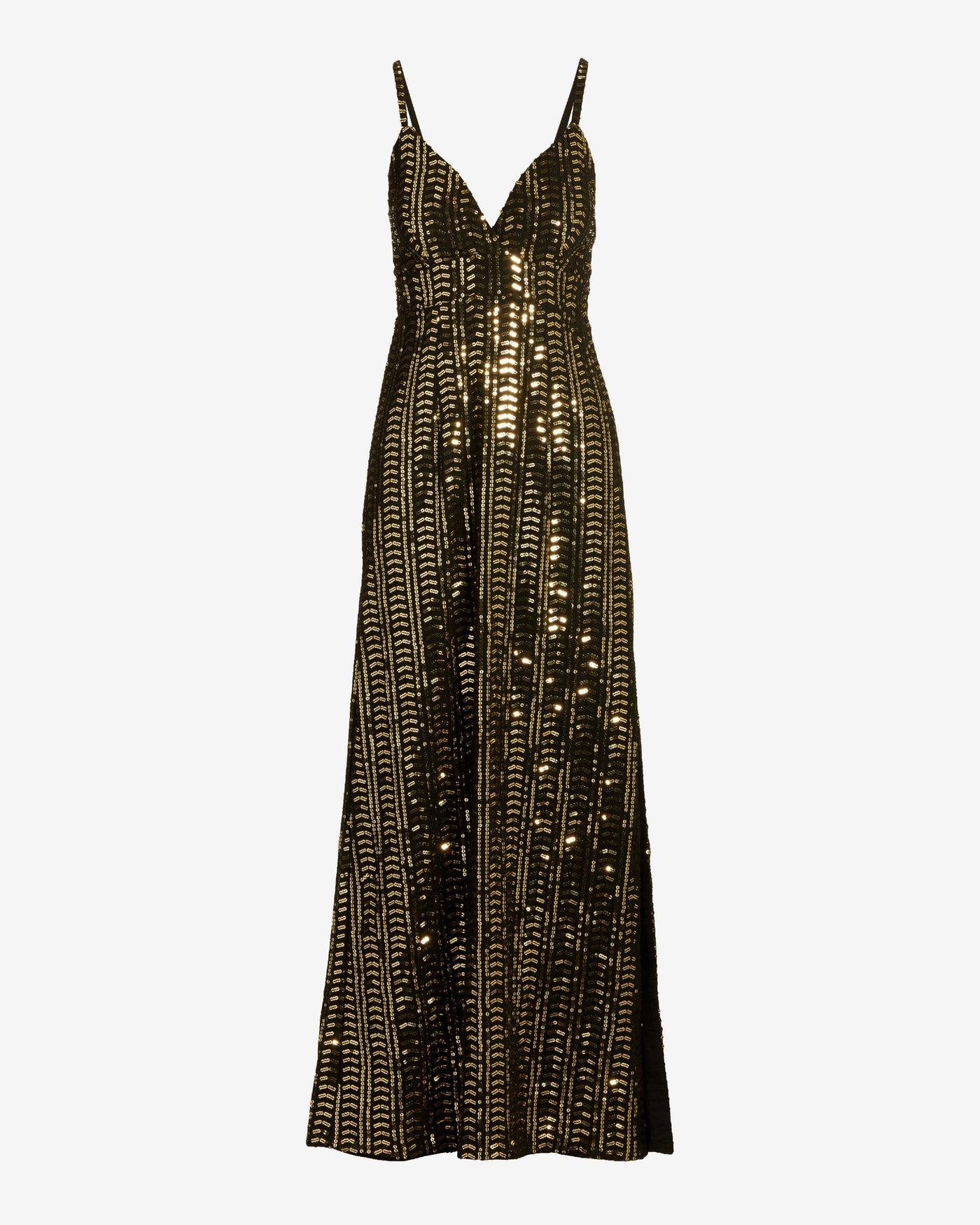 Sequin Embellished V Neck Maxi Dress Black/Gold