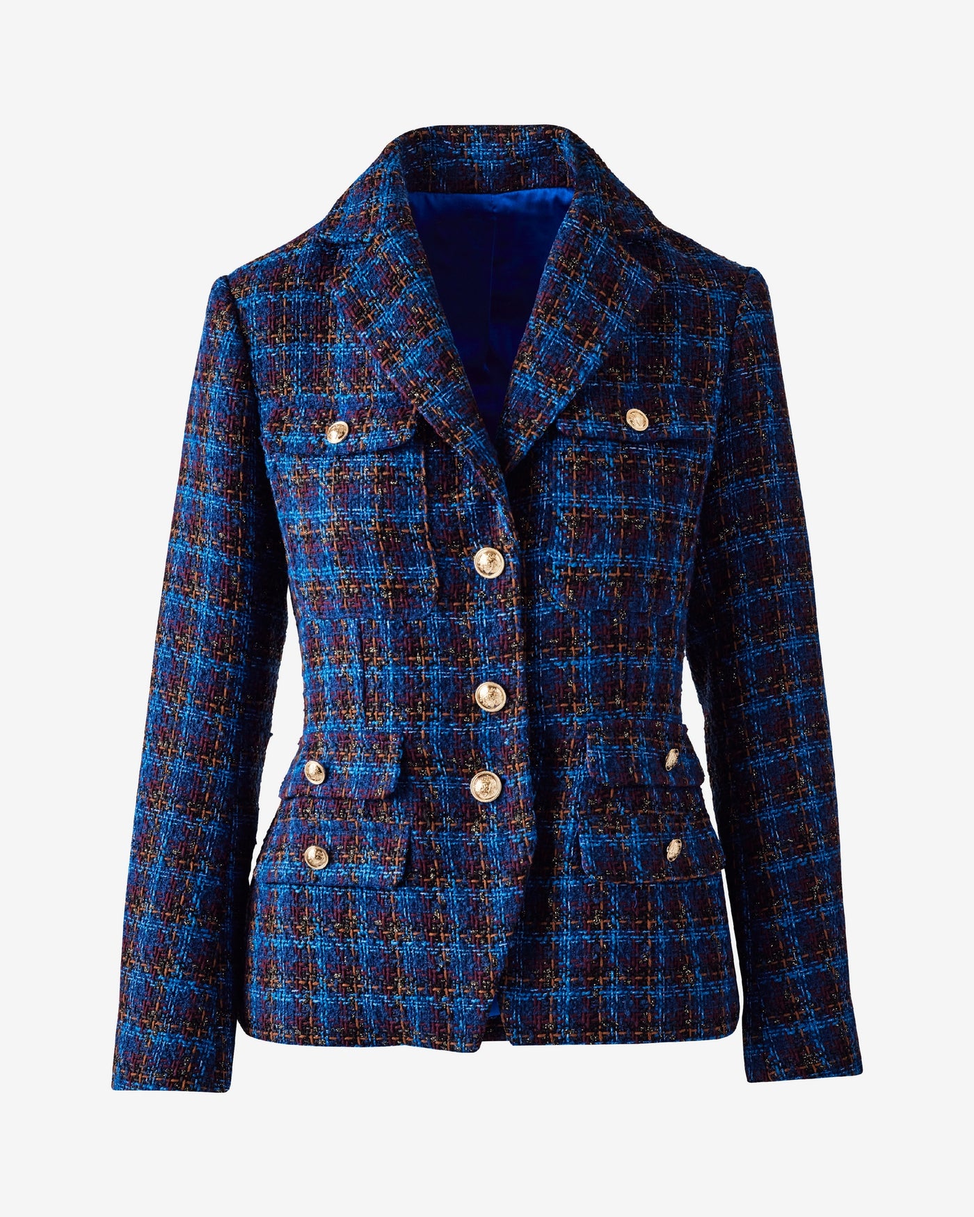Tweed Cutaway Pocket Detail Jacket Blue Multi