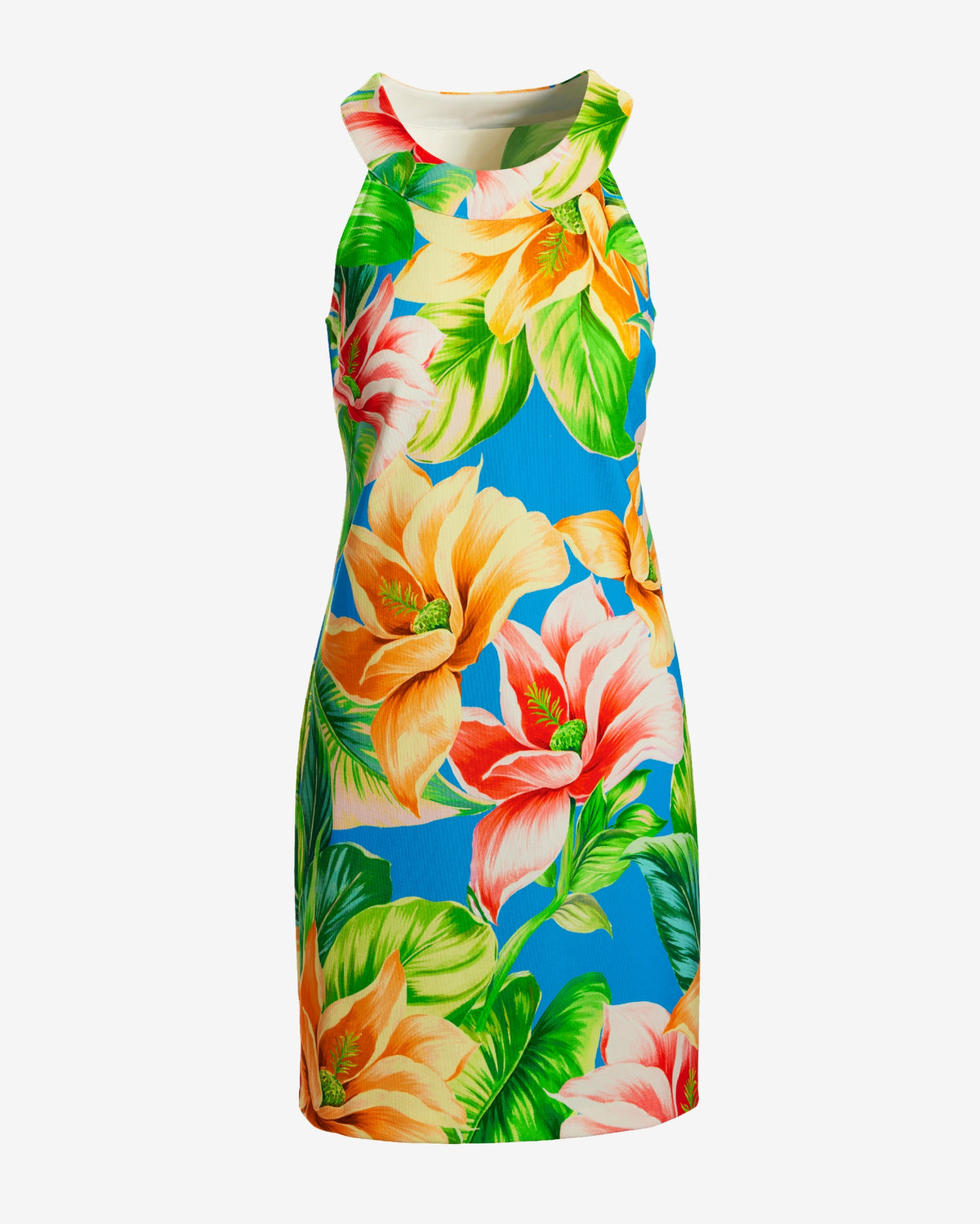 Beyond Travel Halter Print Short Dress Blue Multi