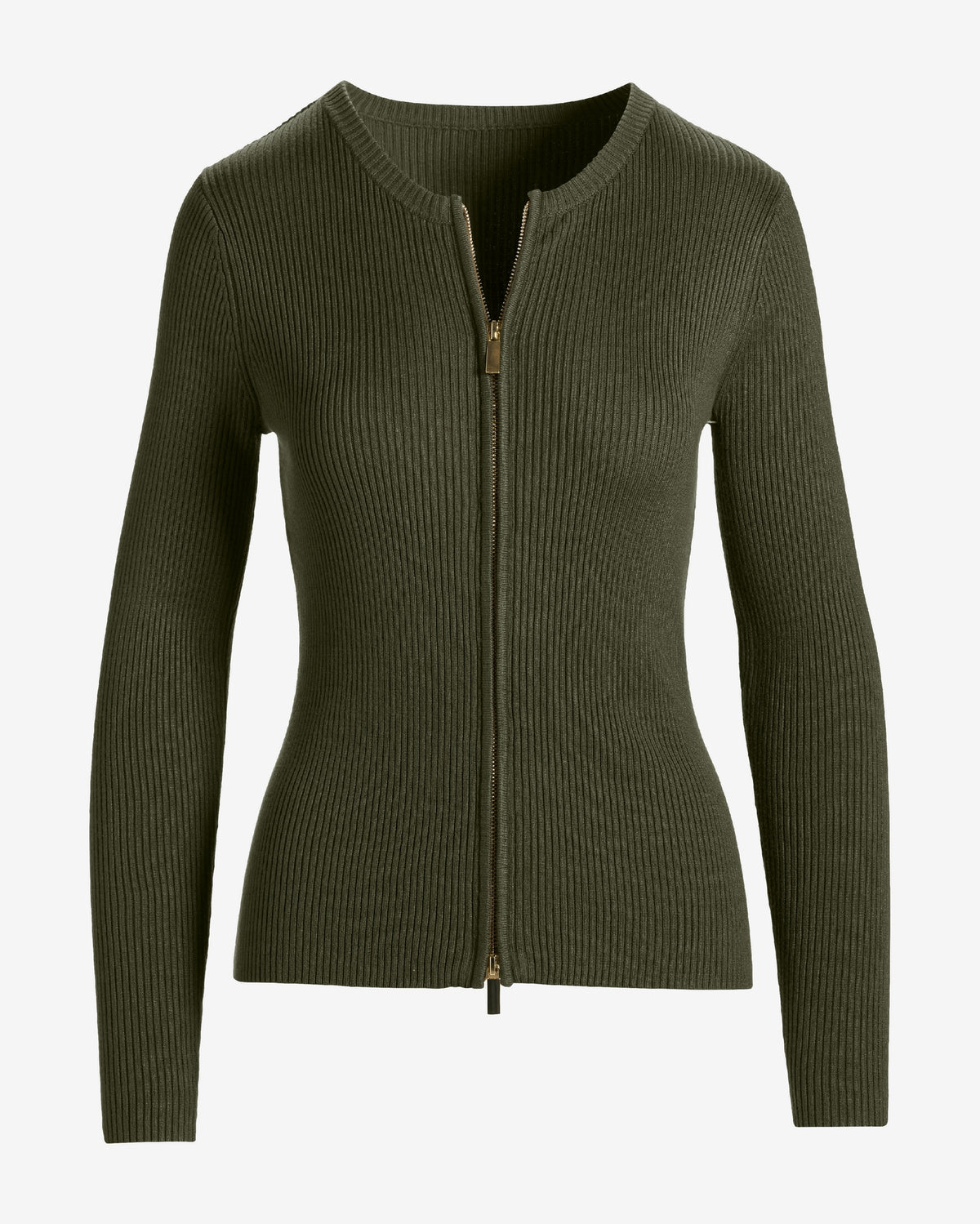 Ribbed Collarless Full Zip Cardigan Olive Night