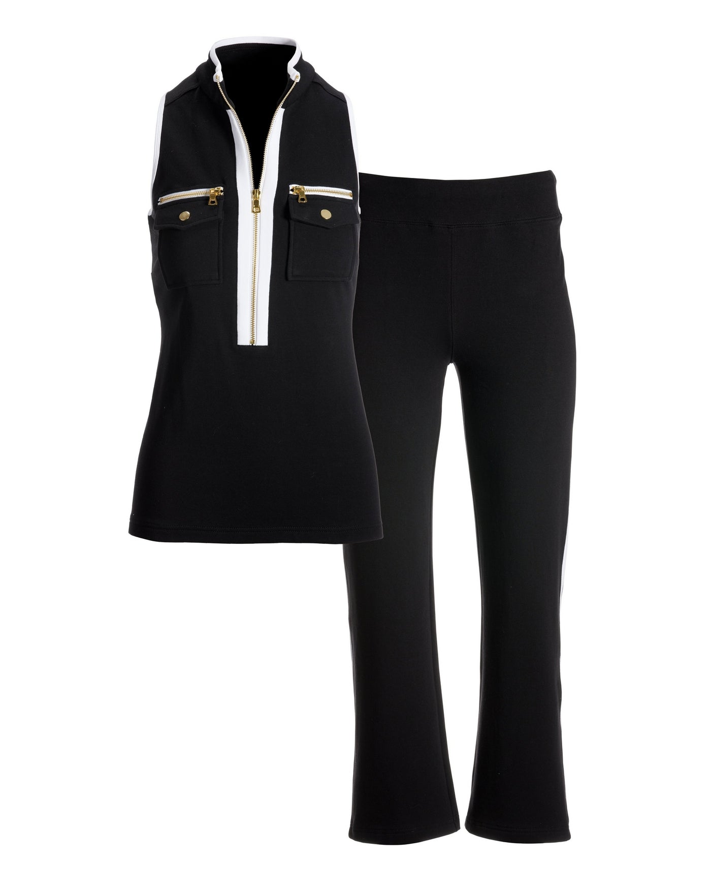 Sleeveless Chic Zippered Coordinates Set Black/White