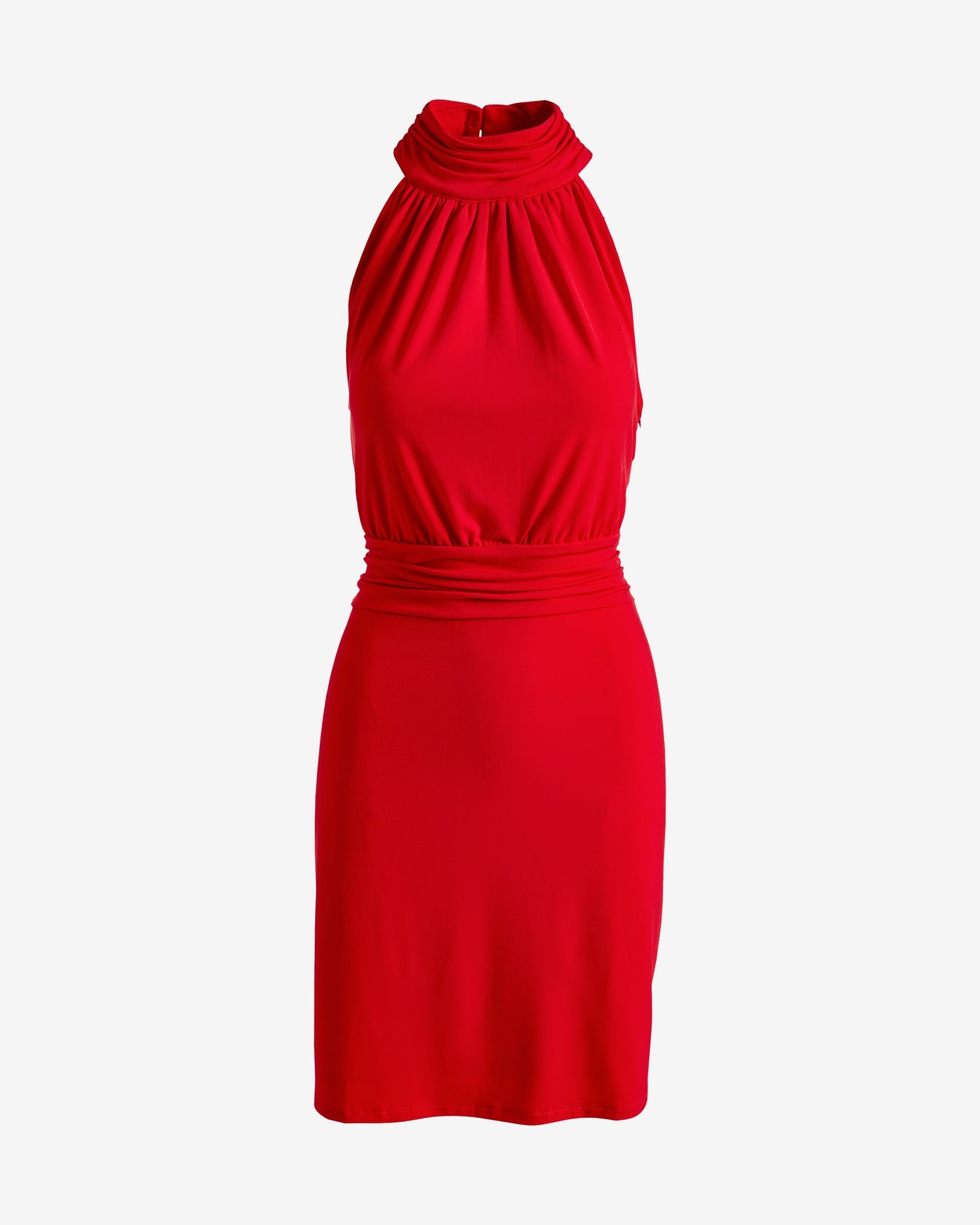High Neck Blouson Dress Rose Red