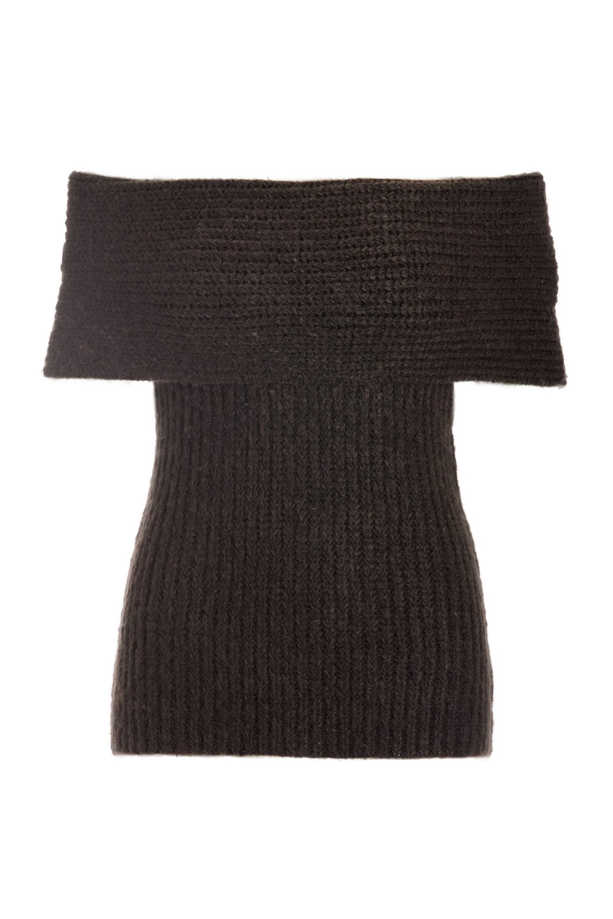 Fold Over Shaker Stitch Sweater Brown