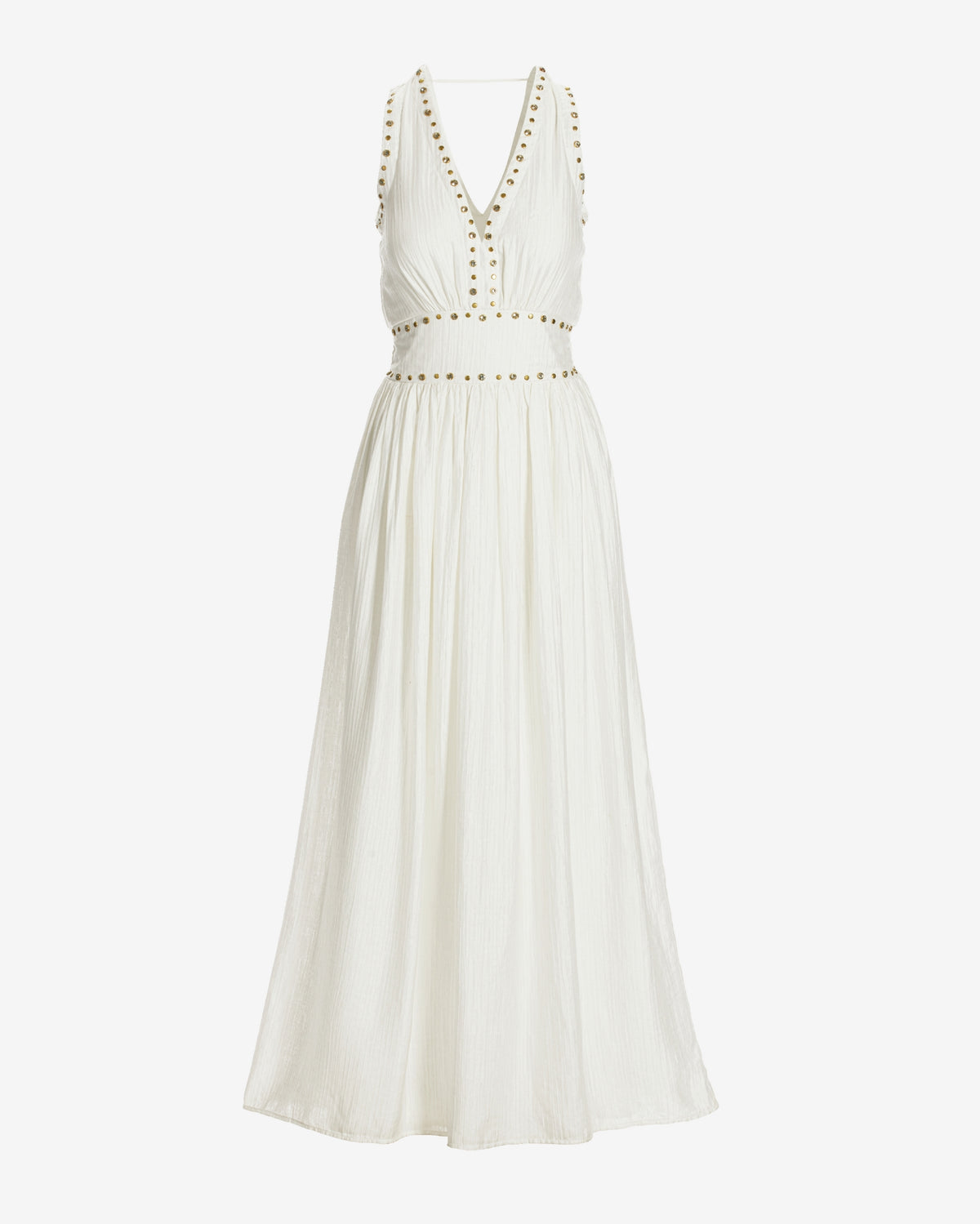 Crystal Grommet Trim Sheen Gauze Maxi Dress Off White