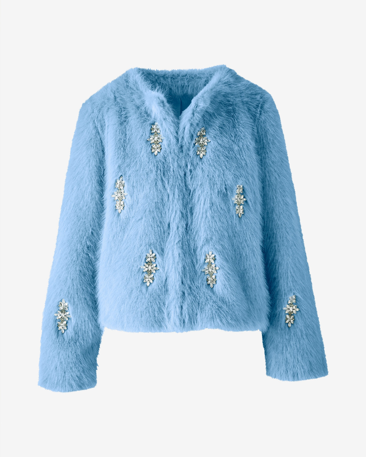Crystal Embellished Faux Fur Chubby Airy Blue