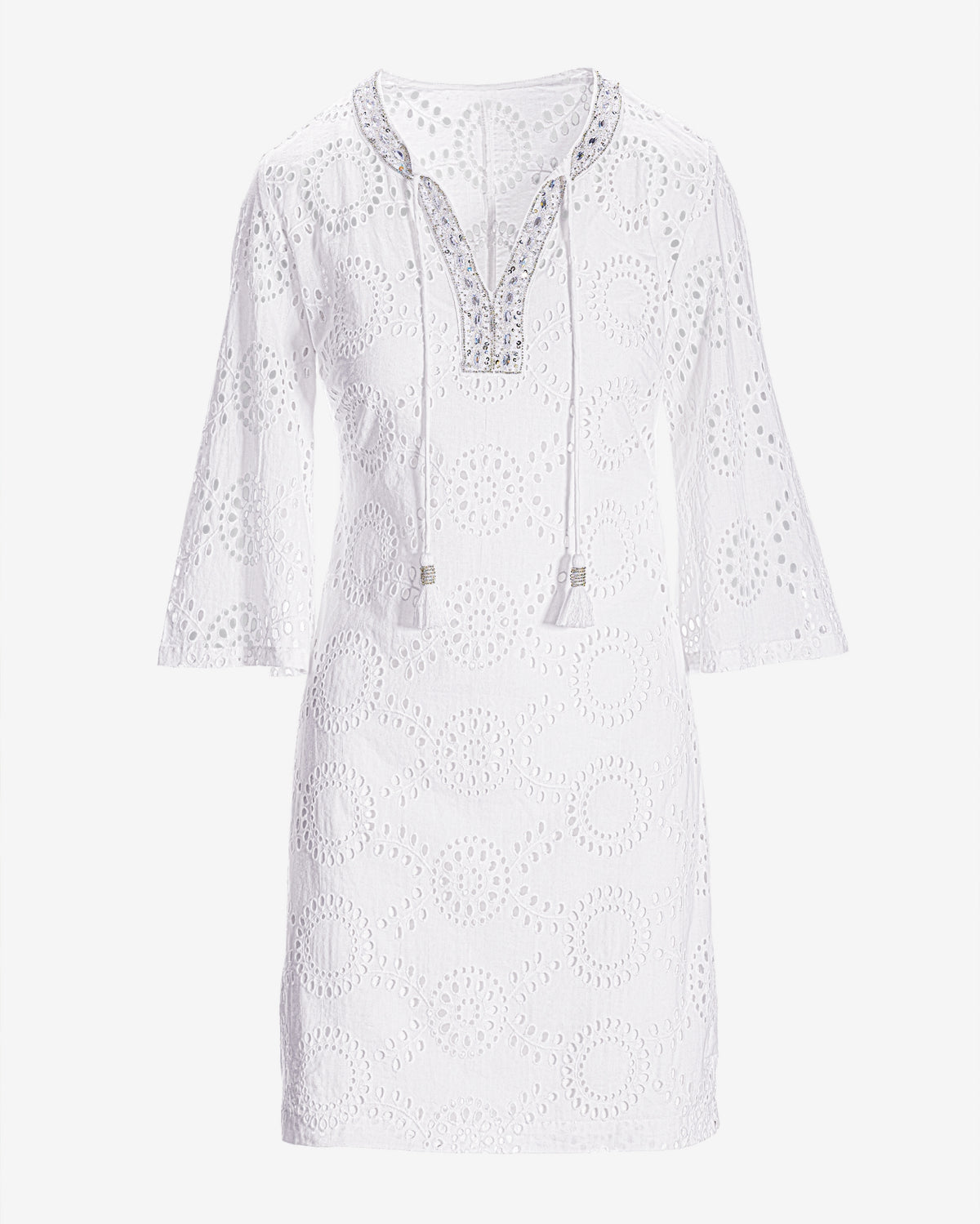 Eyelet Embellished Tunic Dress White
