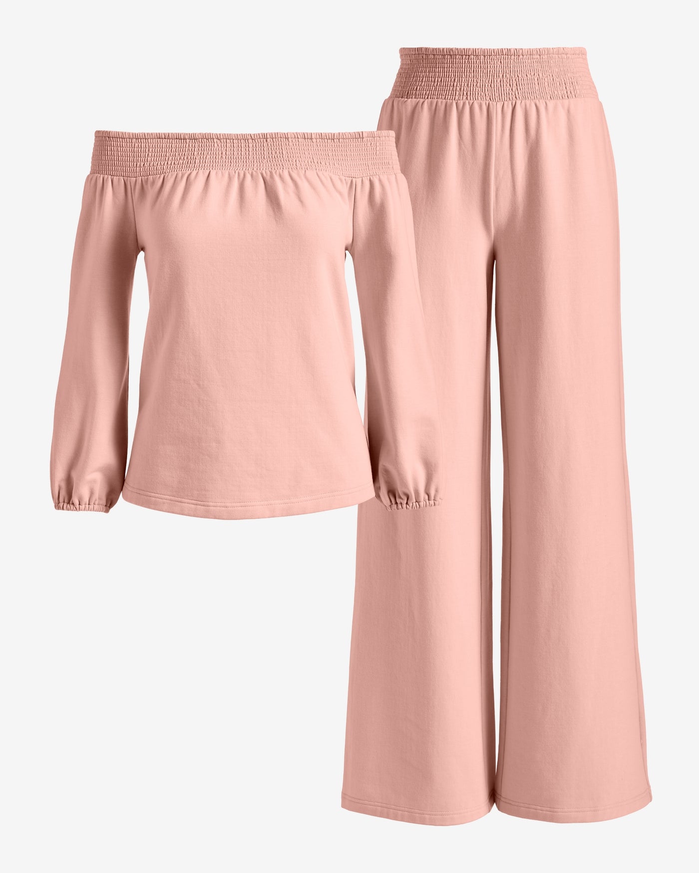 Off The Shoulder Smocked Lounge Set Pale Pink