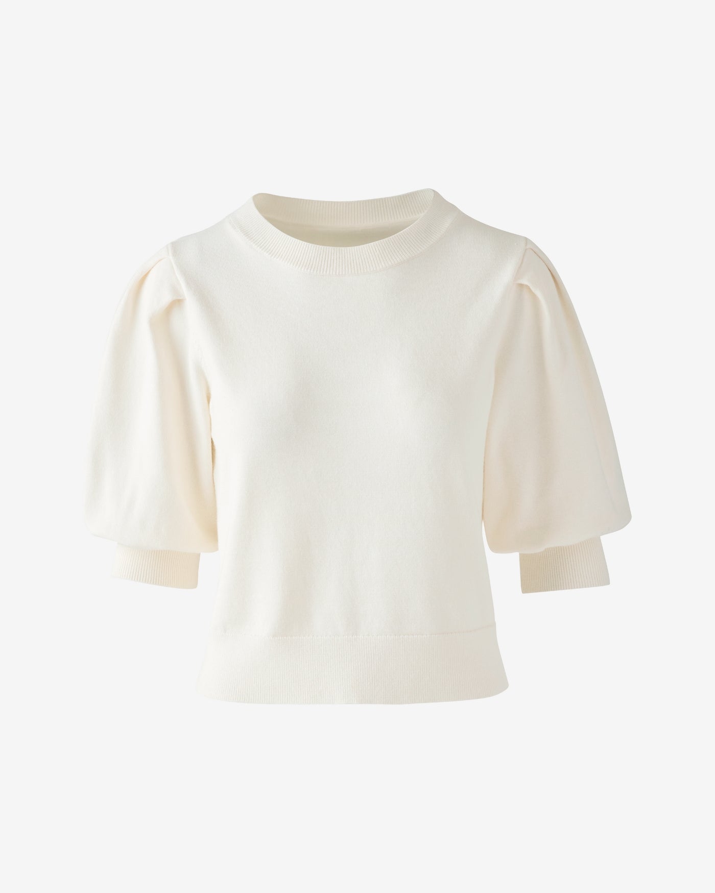 Puff Elbow Sleeve Sweater Top Off White