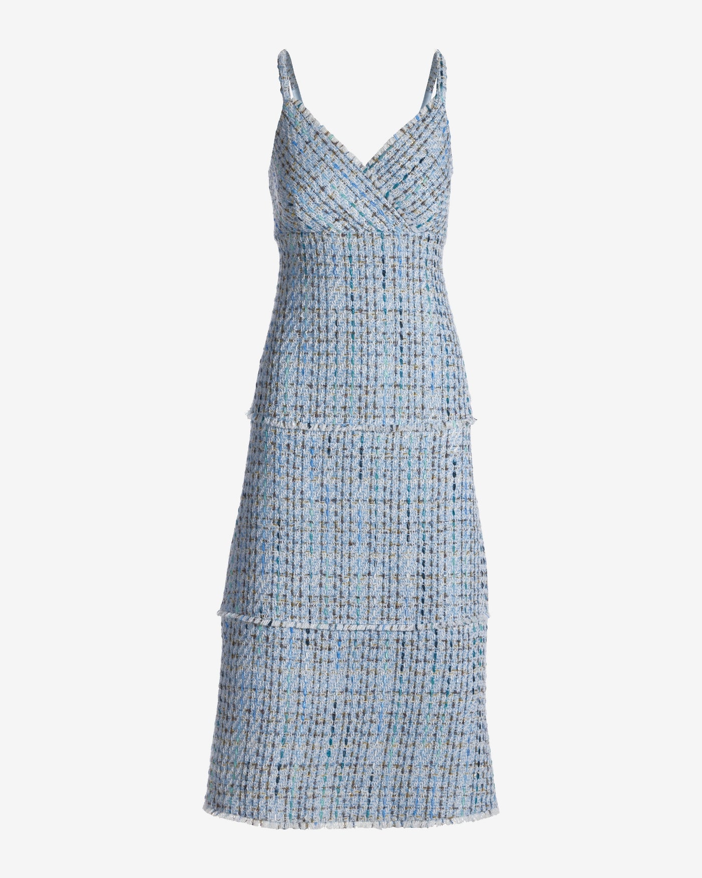 Chic Tweed Midi Dress Light Blue Multi