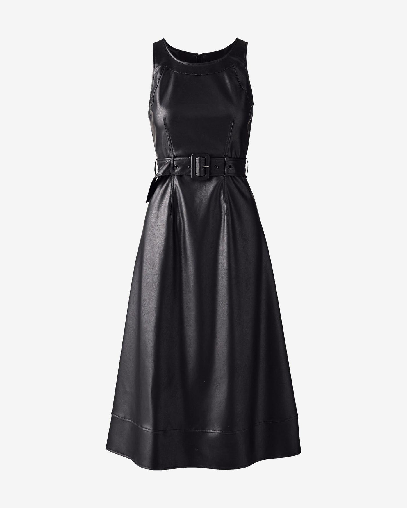 Faux Leather Belted High Neck Dress Proper Black